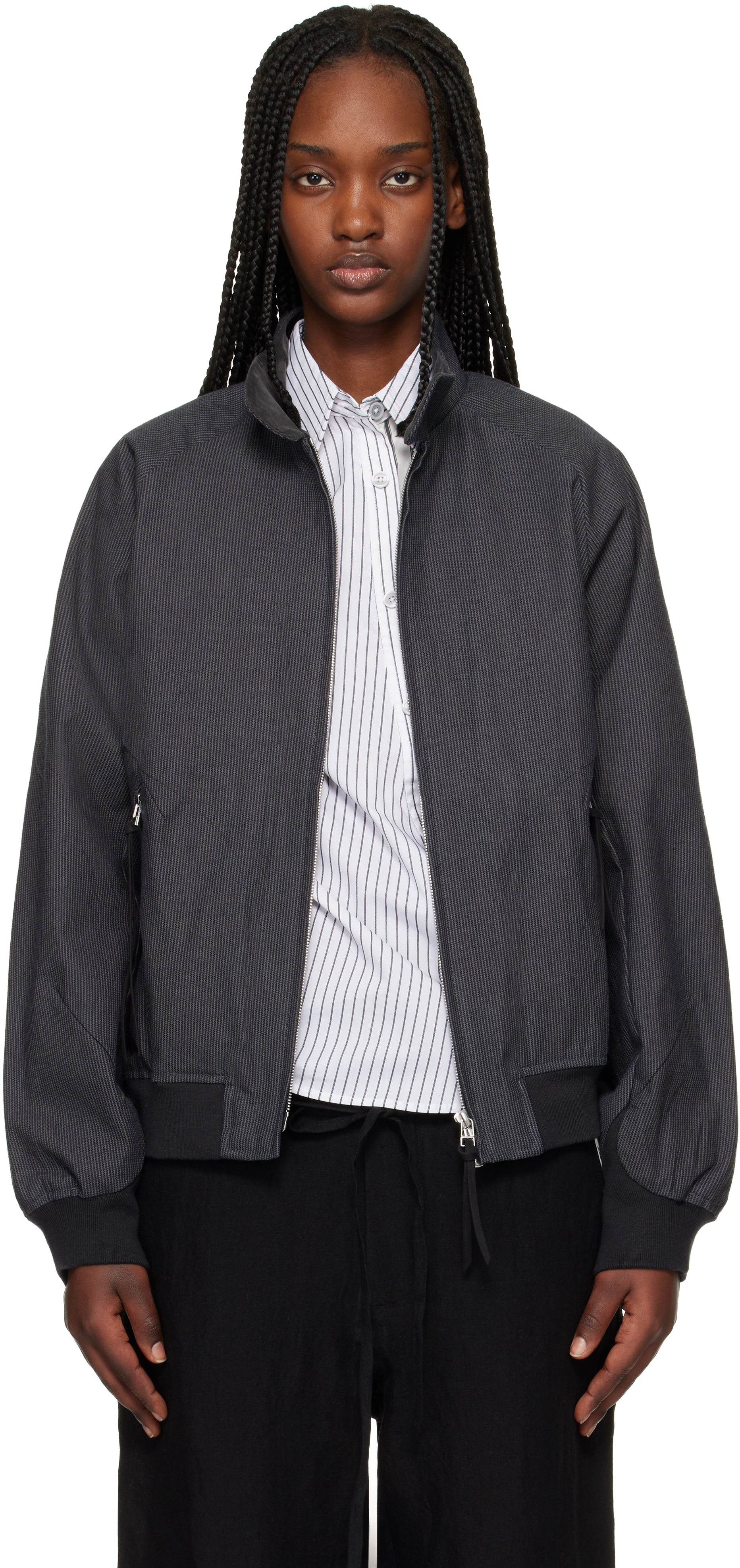 Gray Opening Bomber Jacket by POST ARCHIVE FACTION (PAF) on Sale