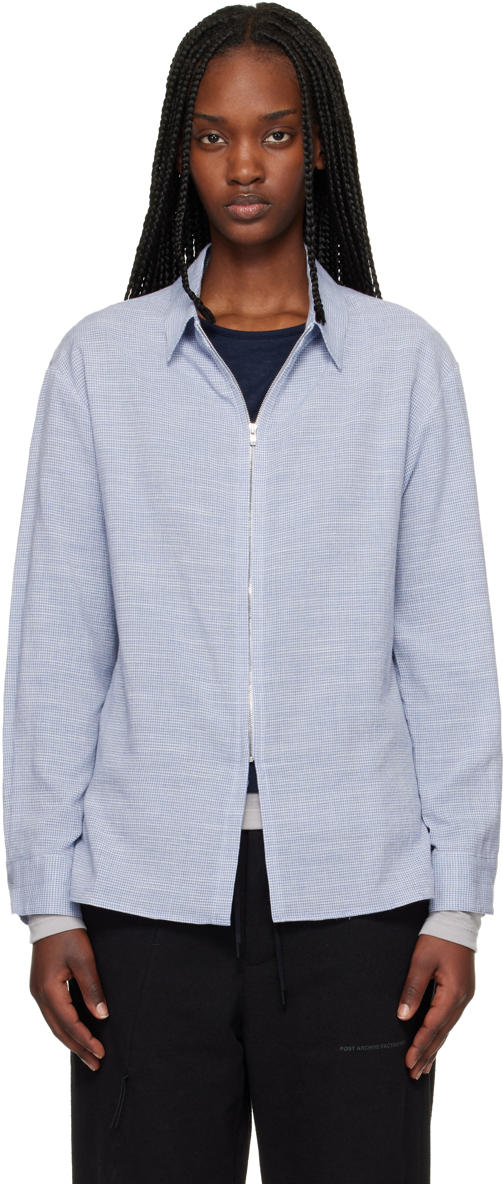 Blue Zip Shirt by POST ARCHIVE FACTION (PAF) on Sale