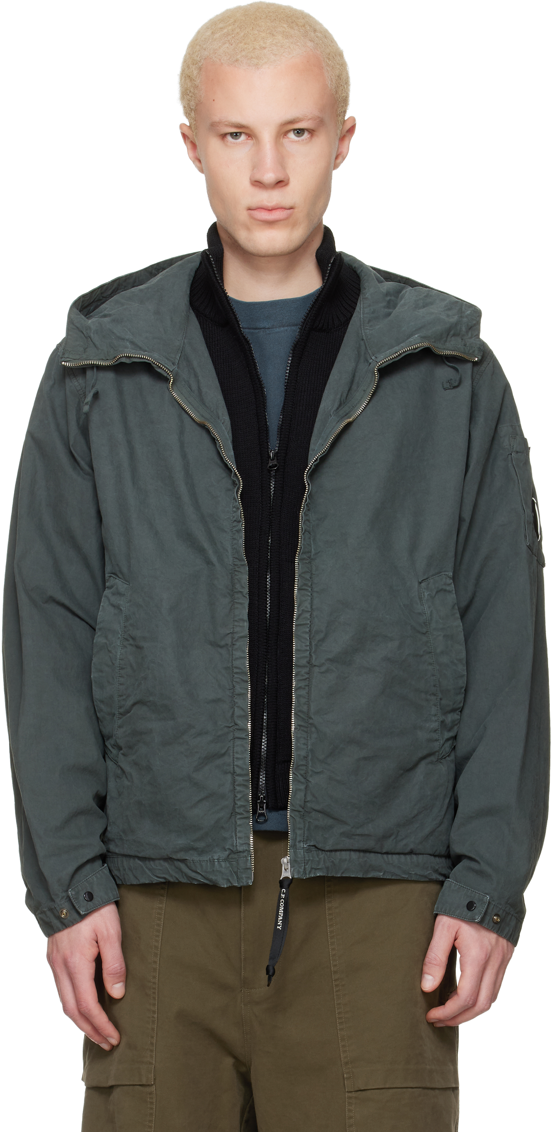 C.P. Company: Green Micro-Reps Hooded Lens Jacket | SSENSE Canada