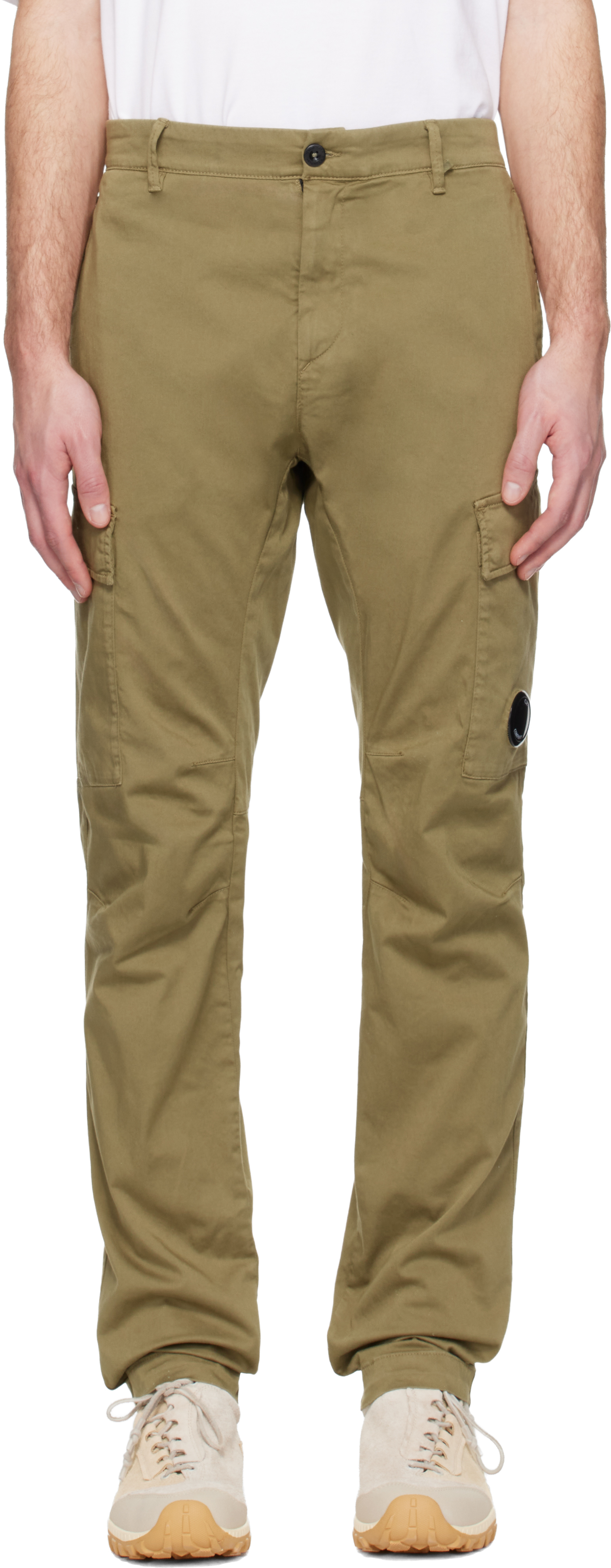 C.P. Company: Beige Stretch Sateen Ergonomic Lens Cargo Pants | SSENSE