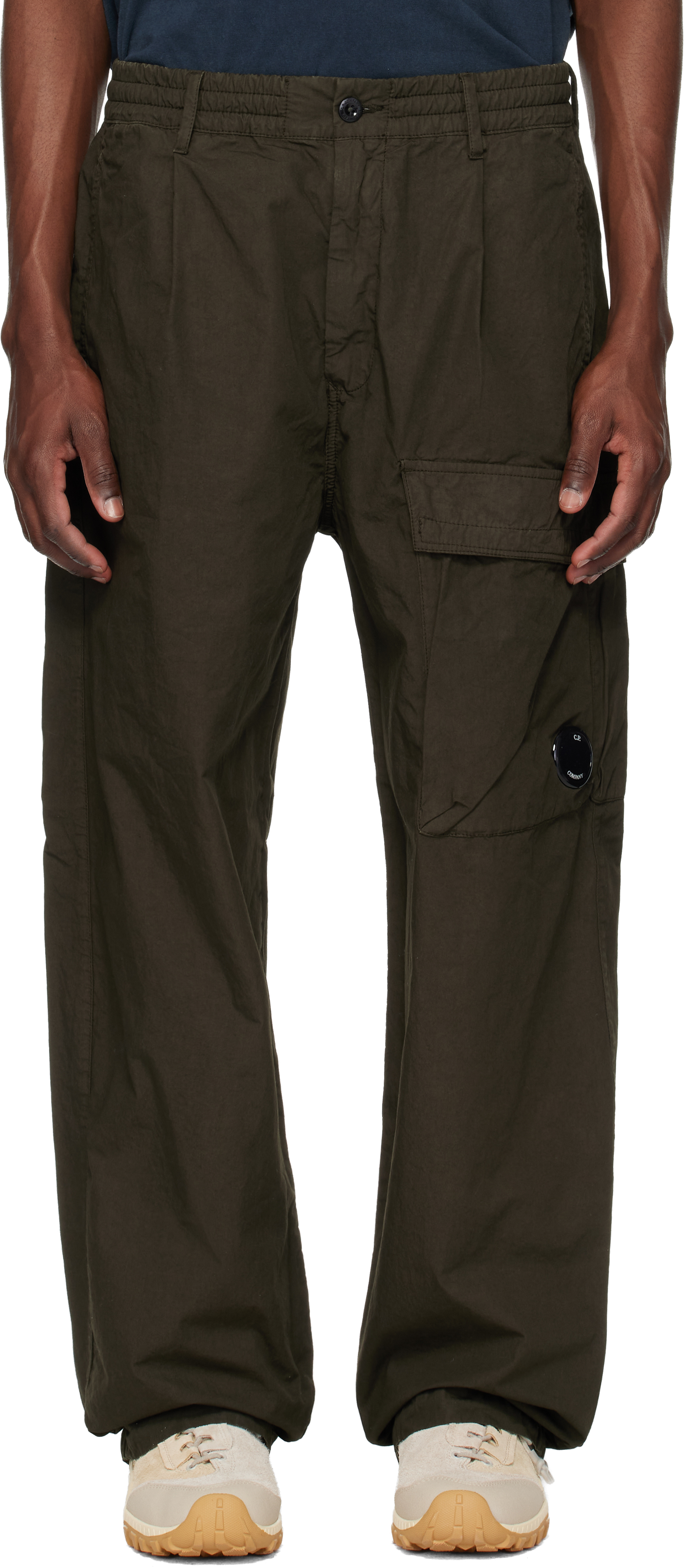 C.P. Company: Khaki Micro-Reps Boxy Leg Pocket Lens Cargo Pants
