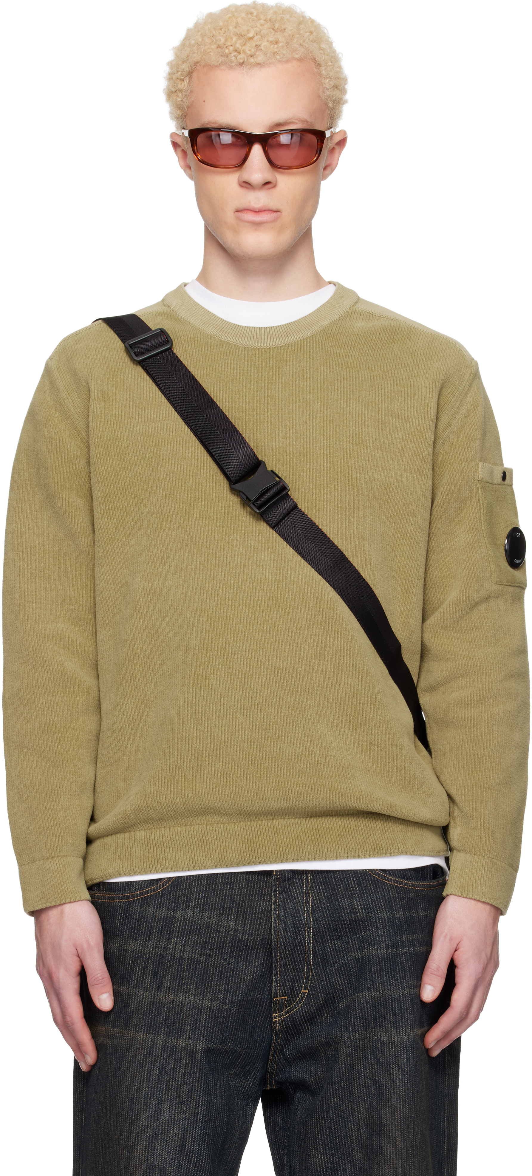 C.P. Companyのベージュ コットンシェニール レンズ クルーネック