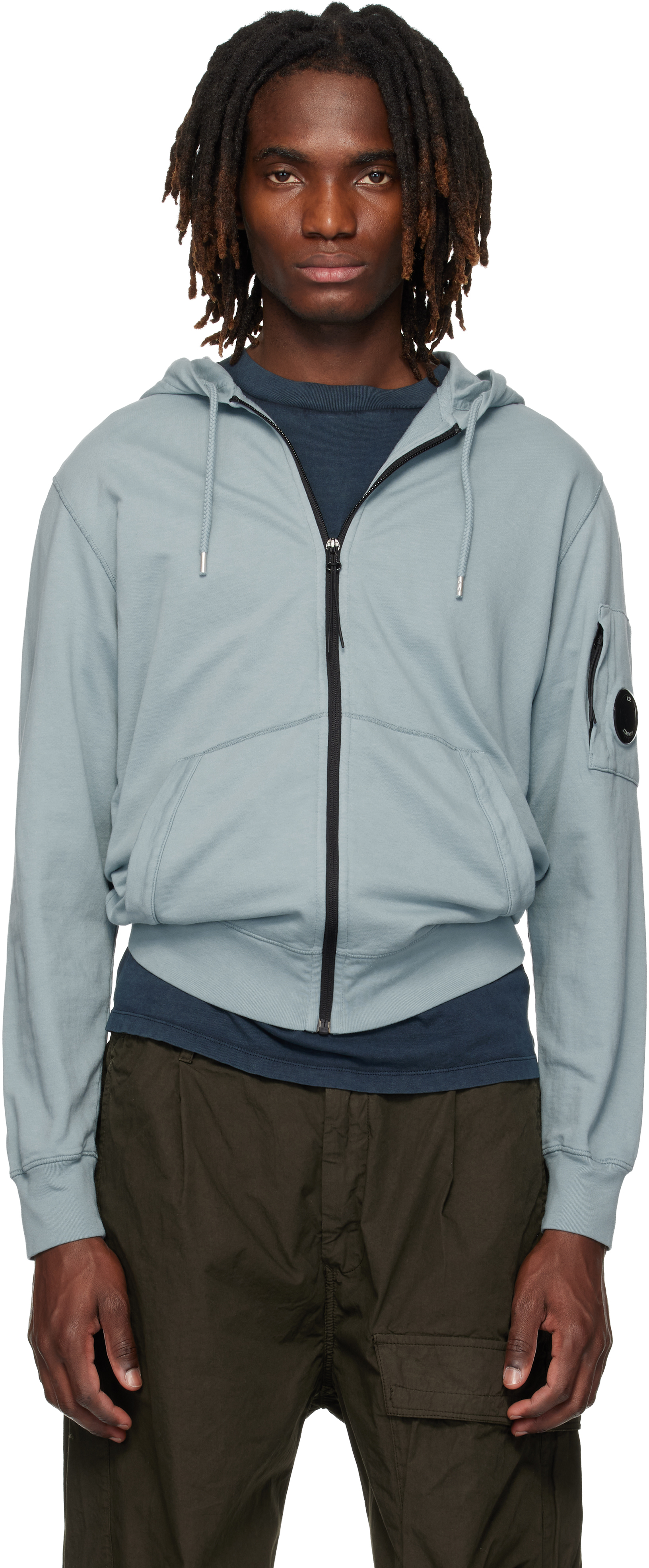 C.P COMPANY フーディ C.P. Company: Blue Light Fleece Zip Lens Hoodie | SSENSE