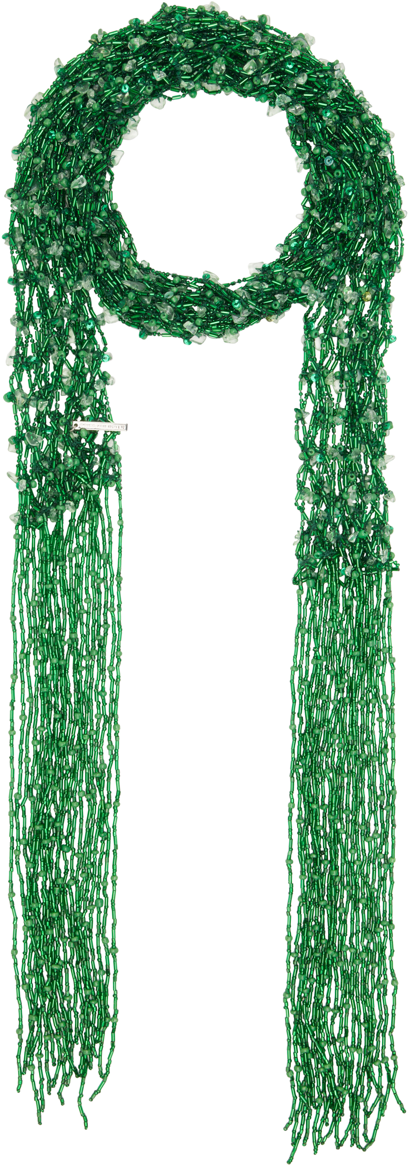 DRIES VAN NOTEN ダークグリーン　　カシミヤ　ストール　マフラー Dries Van Noten: Green Embroidered Necklace Scarf | SSENSE