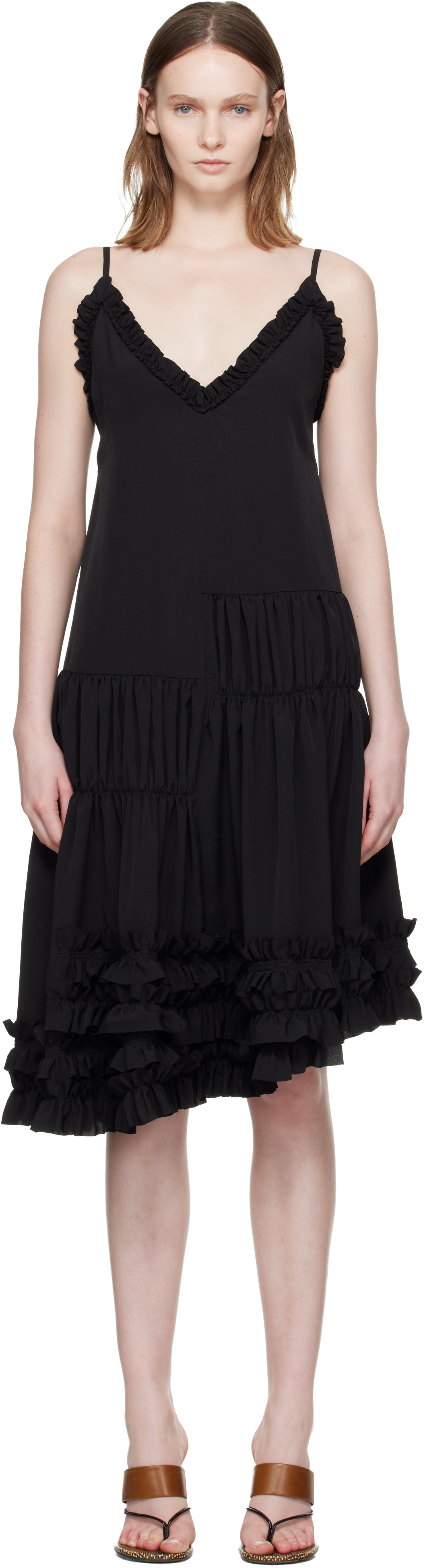Dries Van Noten Black Ruffled Midi Dress