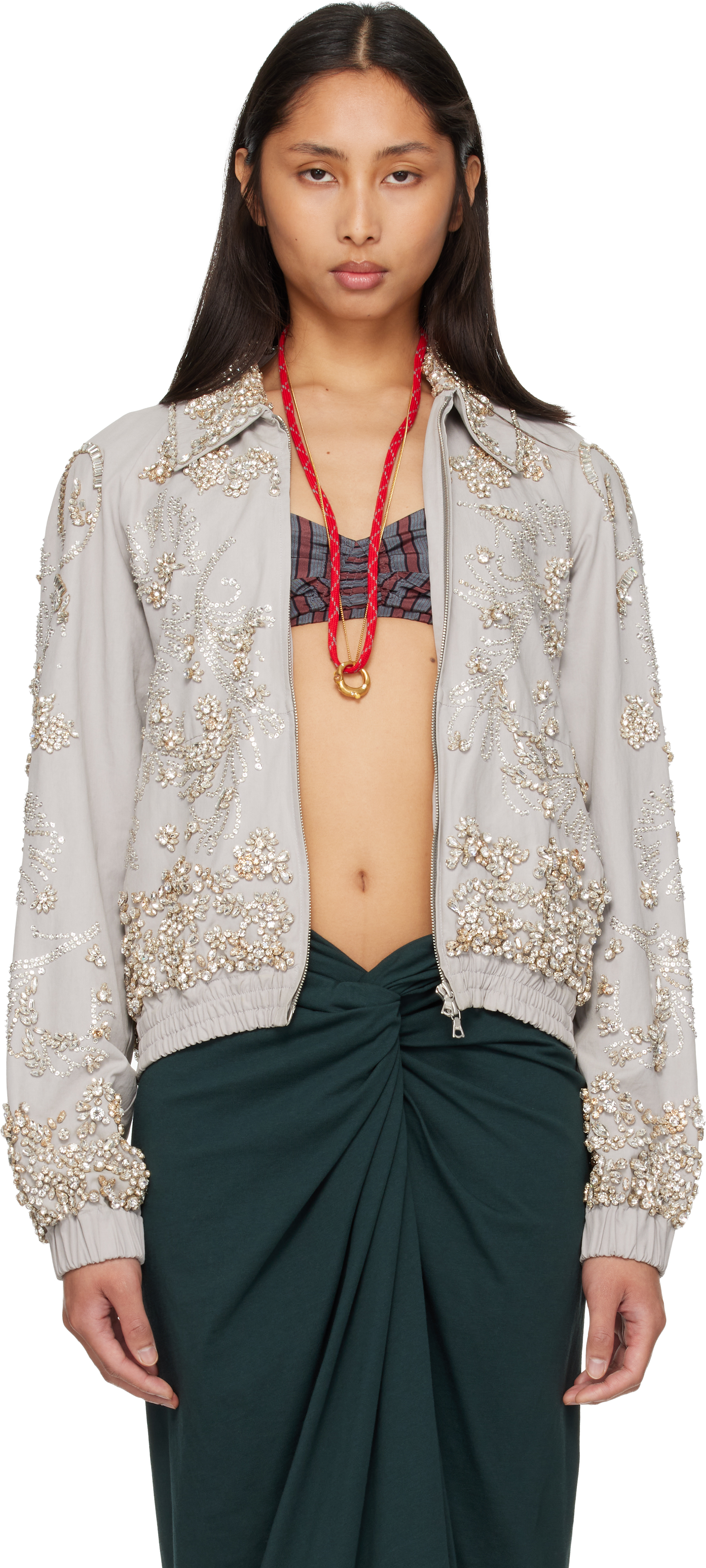 Dries Van Noten: Gray Embroidered Cotton Blouson Jacket | SSENSE