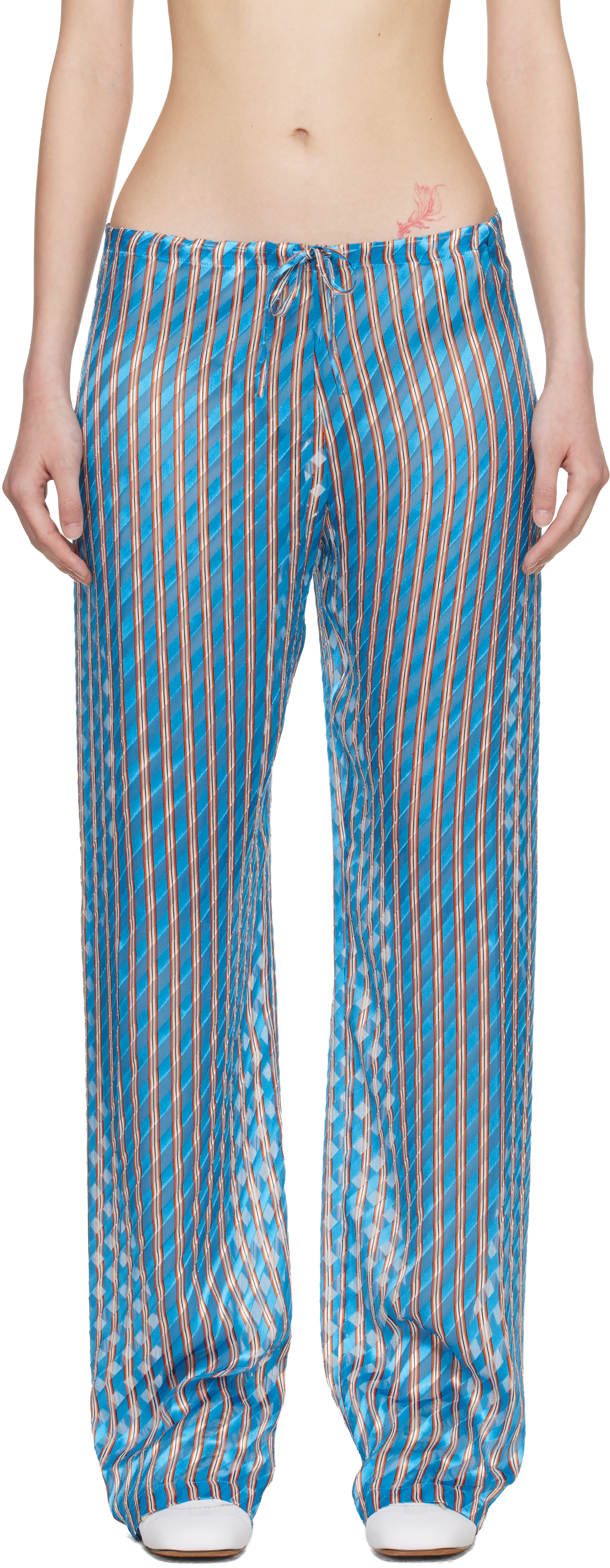 Dries Van Noten: Blue Devoré Elasticated Trousers | SSENSE