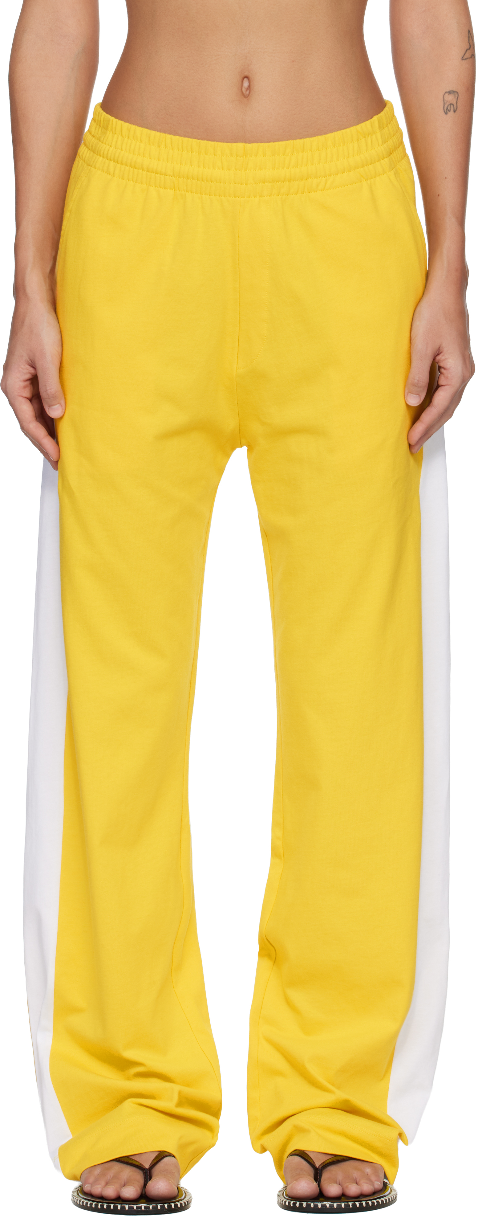 Yellow Contrasting Trousers by Dries Van Noten on Sale