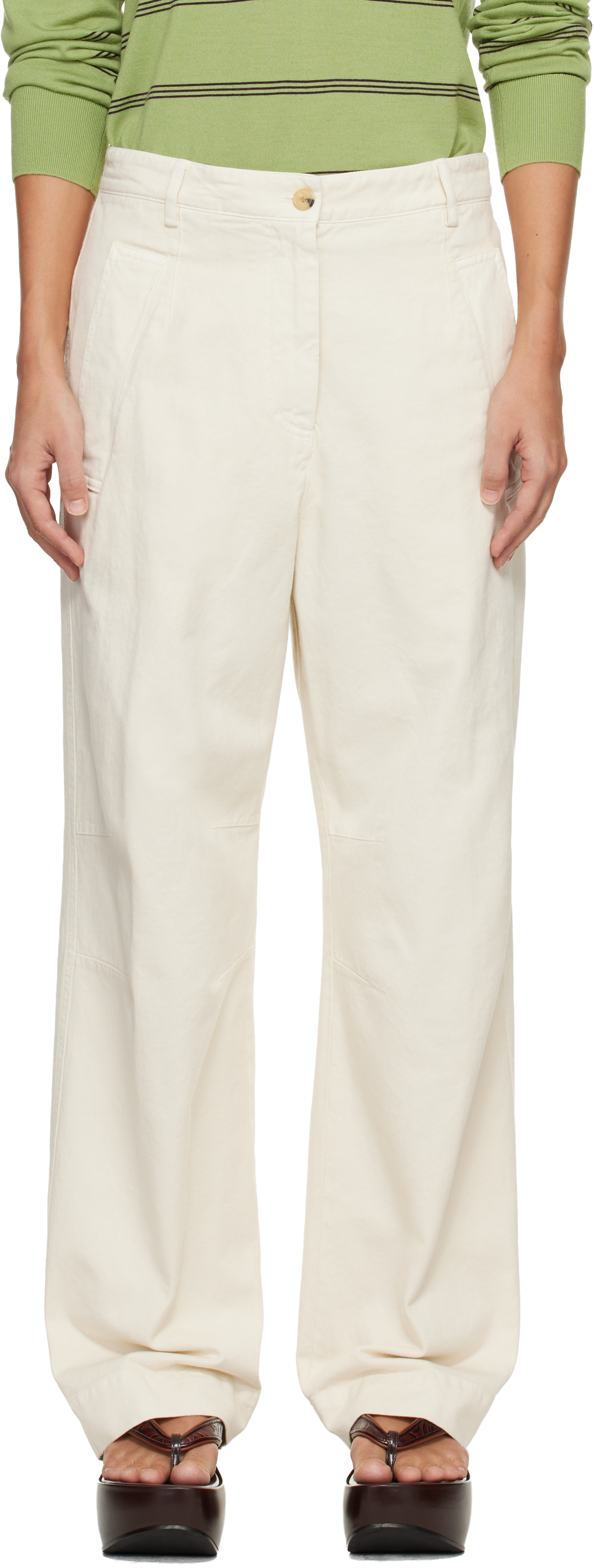 Dries Van Noten Off-White Loose Fit Workwear Trousers
