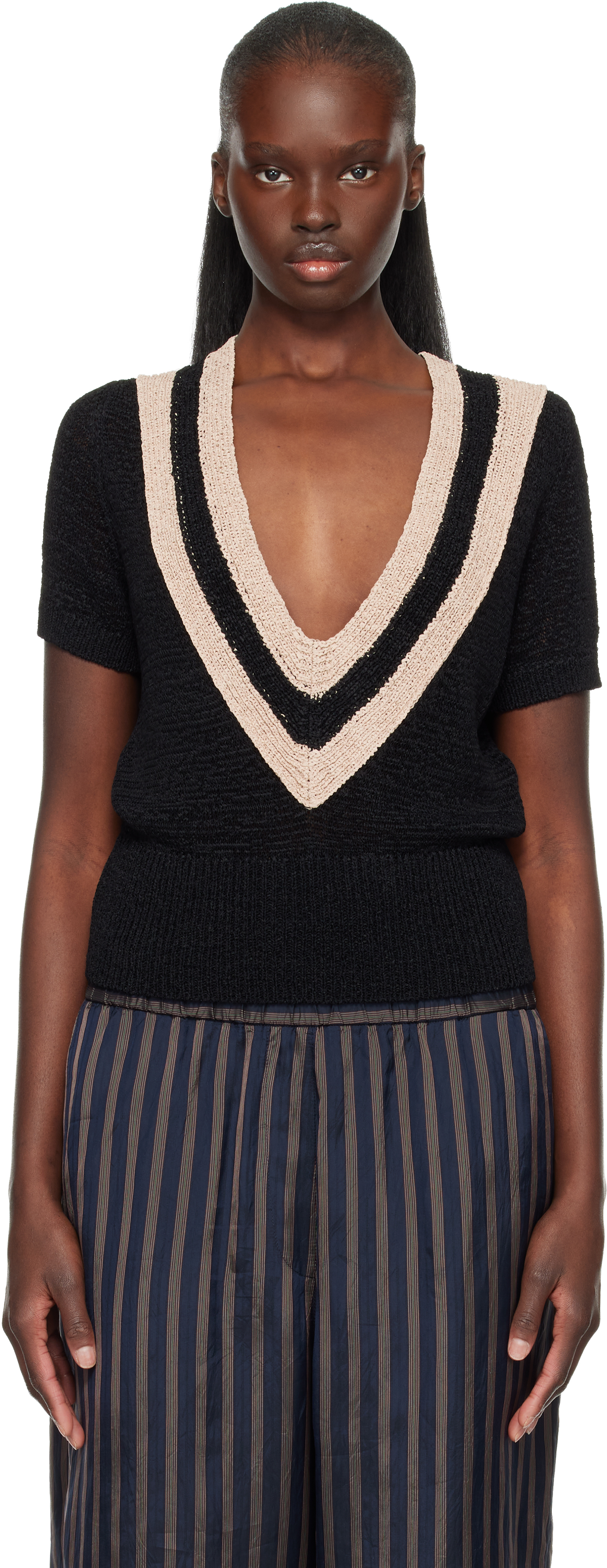 Dries Van Noten: Black V-Neck Knit Sweater | SSENSE