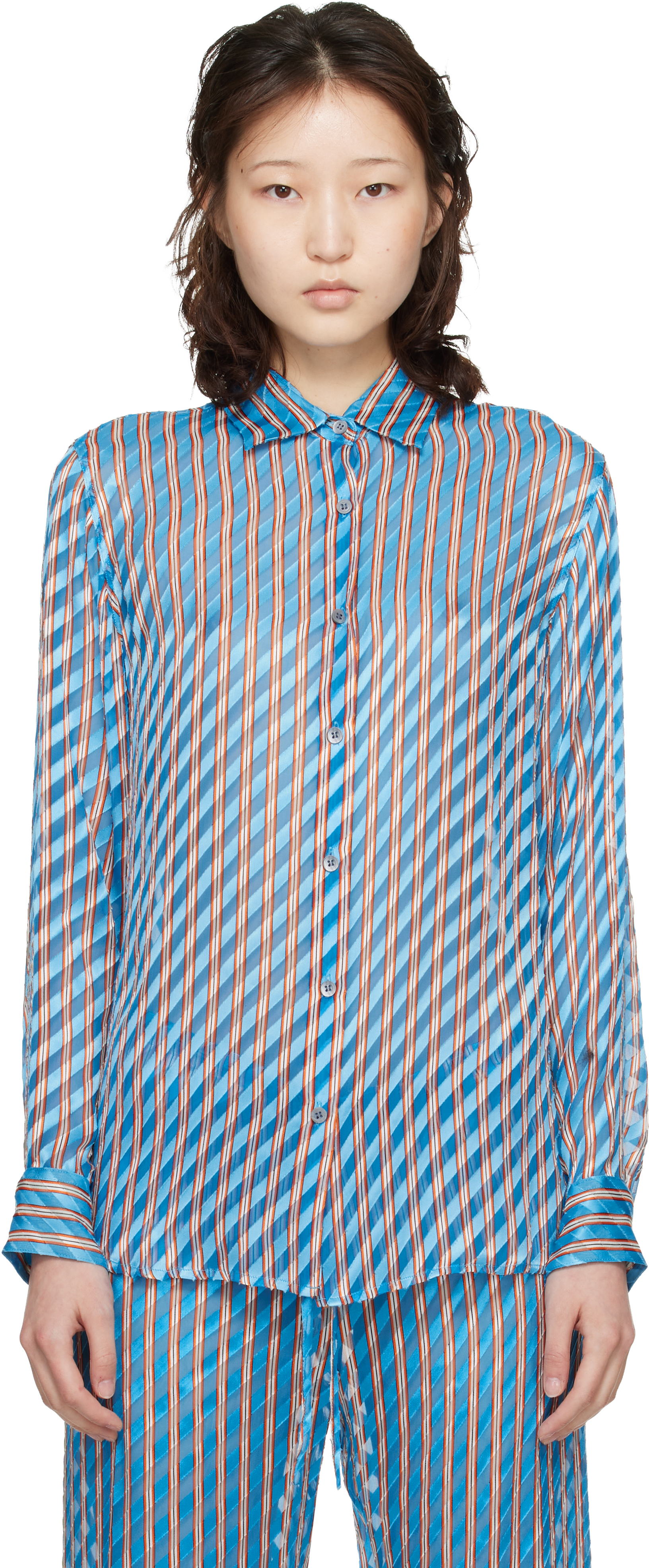 Dries Van Noten: Blue Devoré Shirt | SSENSE