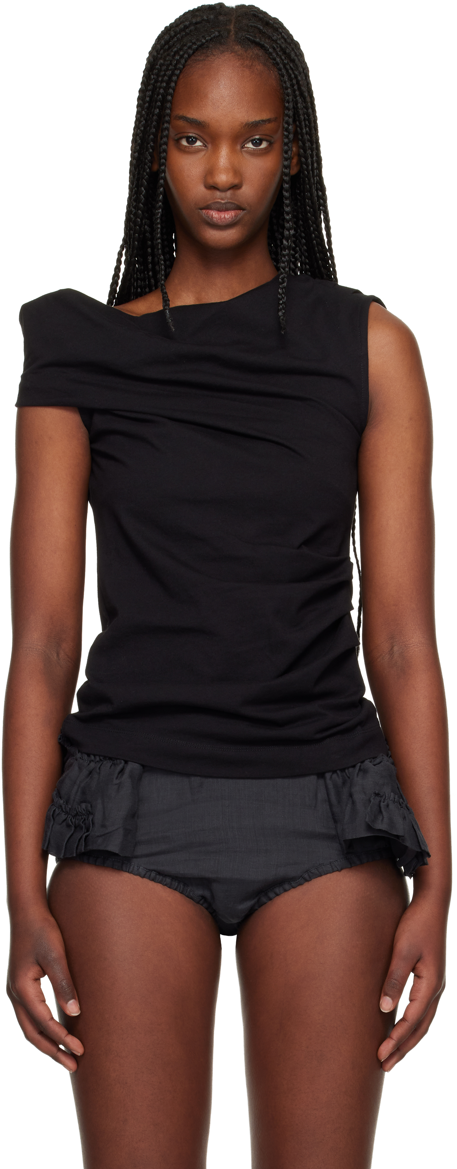 Dries Van Noten: Black Draped Tank Top | SSENSE