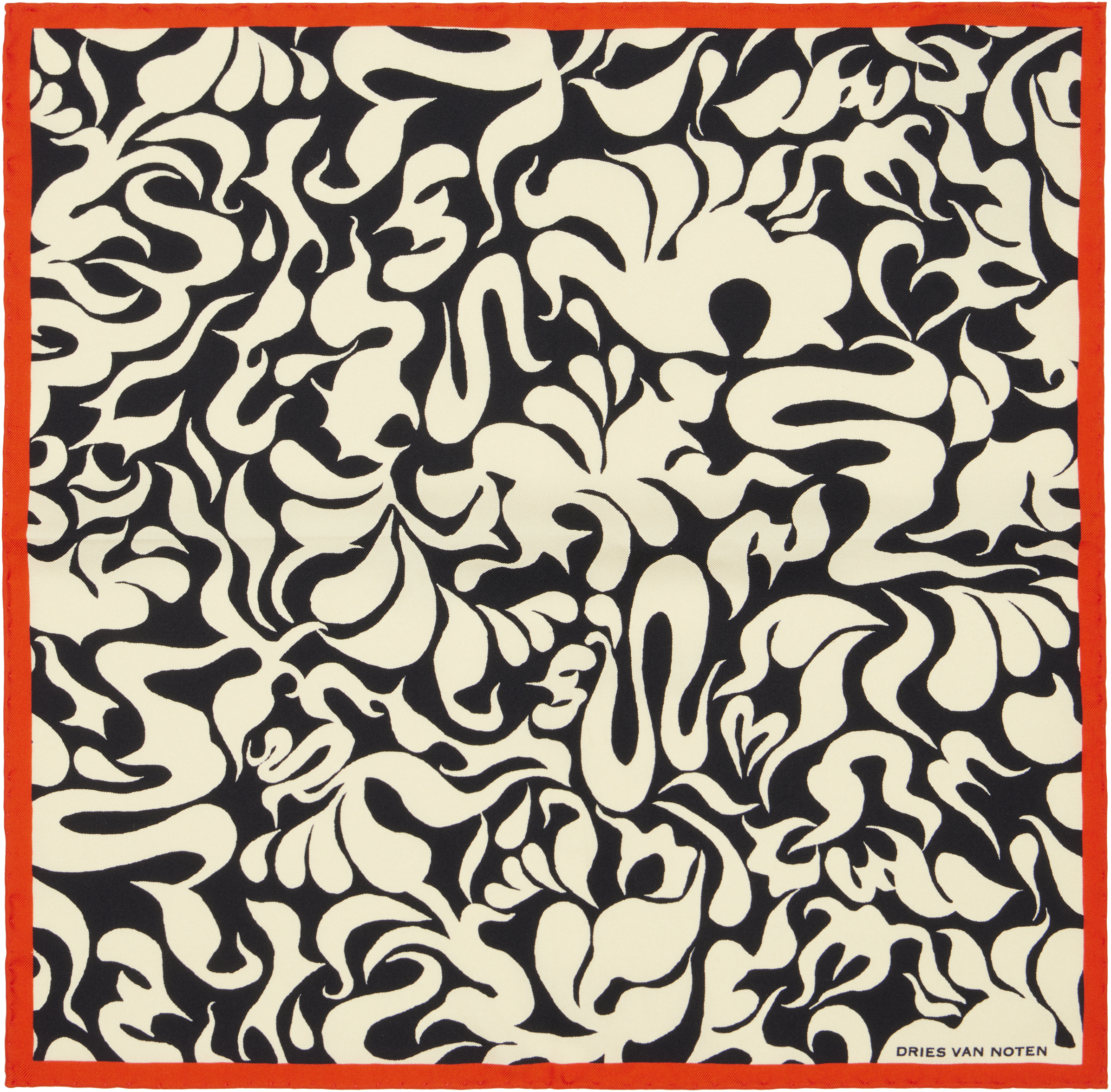 Dries Van Noten: オフホワイト＆ブラック シルク ポケットチーフ