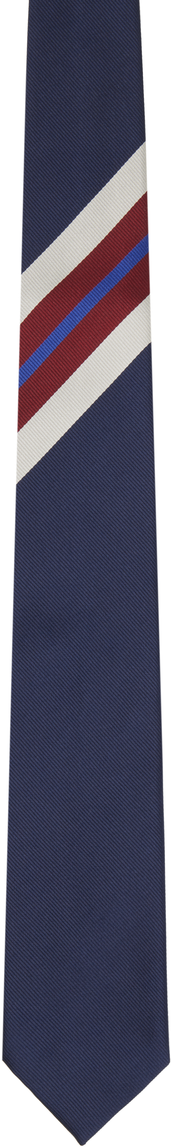 Dries Van Noten: Navy Printed Silk Tie | SSENSE