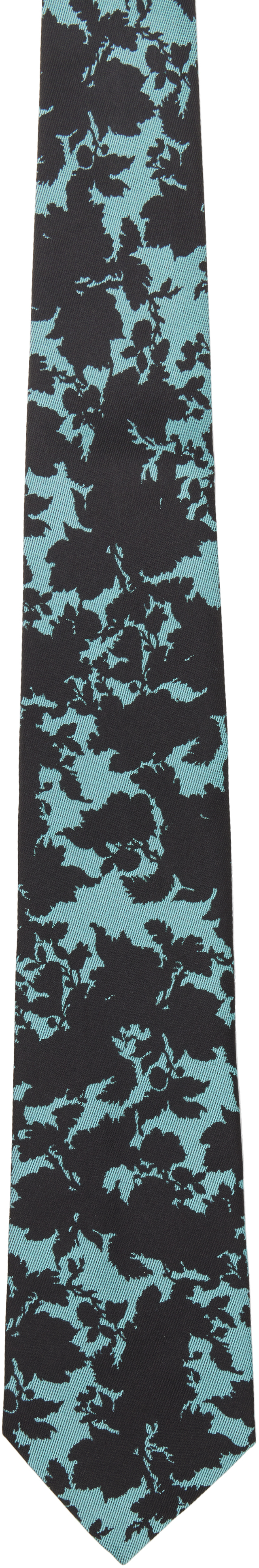 Dries Van Noten: Blue & Black Printed Silk Tie | SSENSE