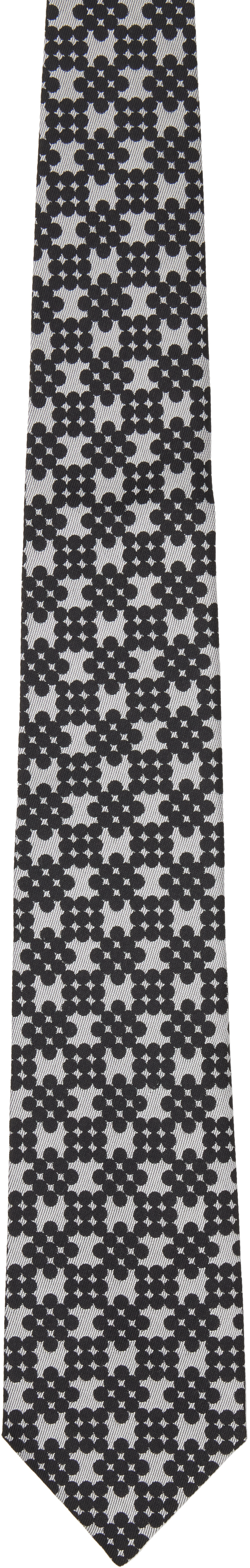 Dries Van Noten: Black & Gray Printed Silk Tie | SSENSE
