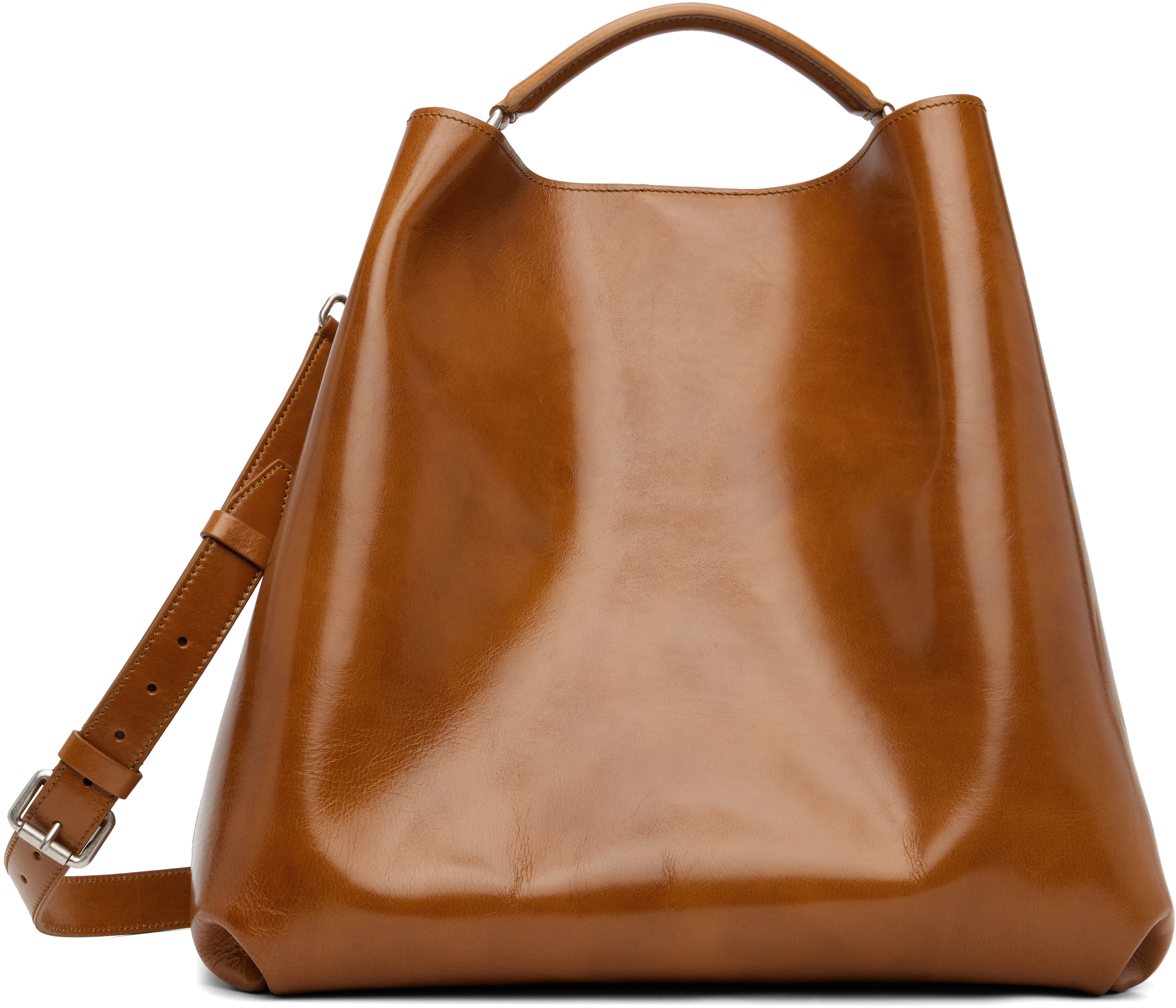 Dries Van Noten: Brown Embossed-Logo Bag | SSENSE