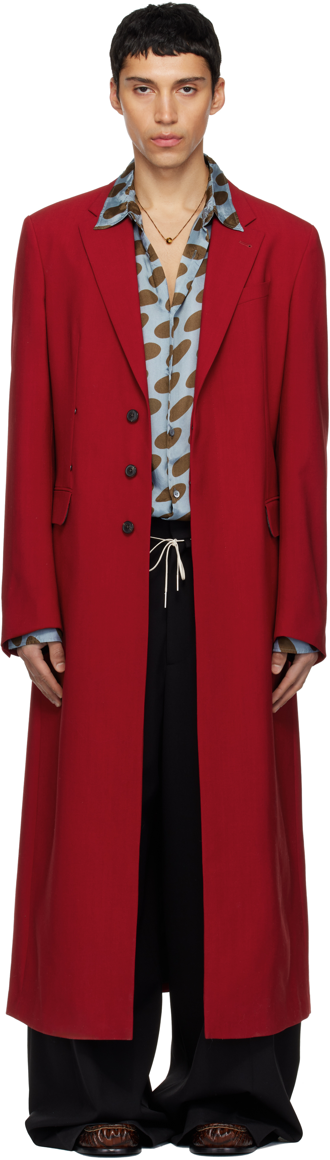Dries Van Noten: Red Wool Long Coat | SSENSE