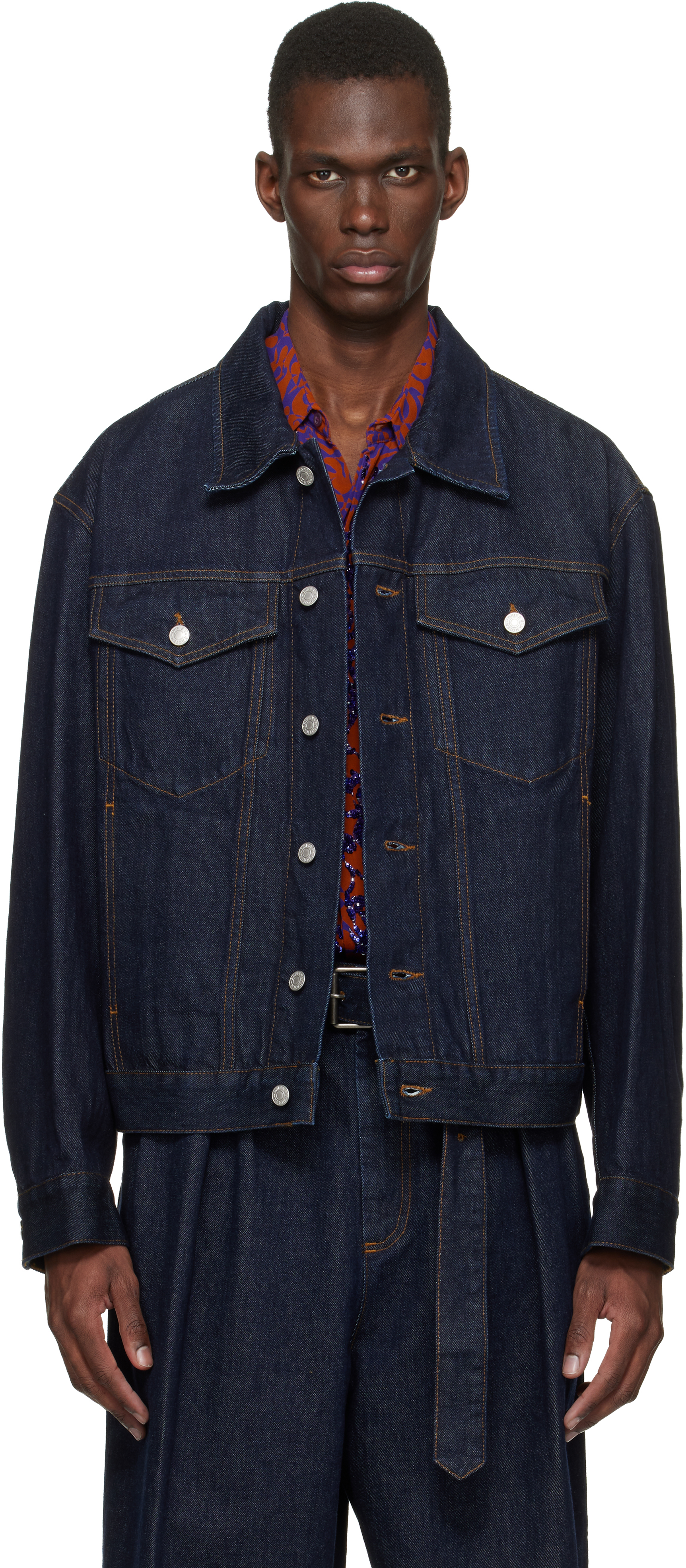 Dries Van Noten: Navy Flap Pocket Denim Jacket | SSENSE