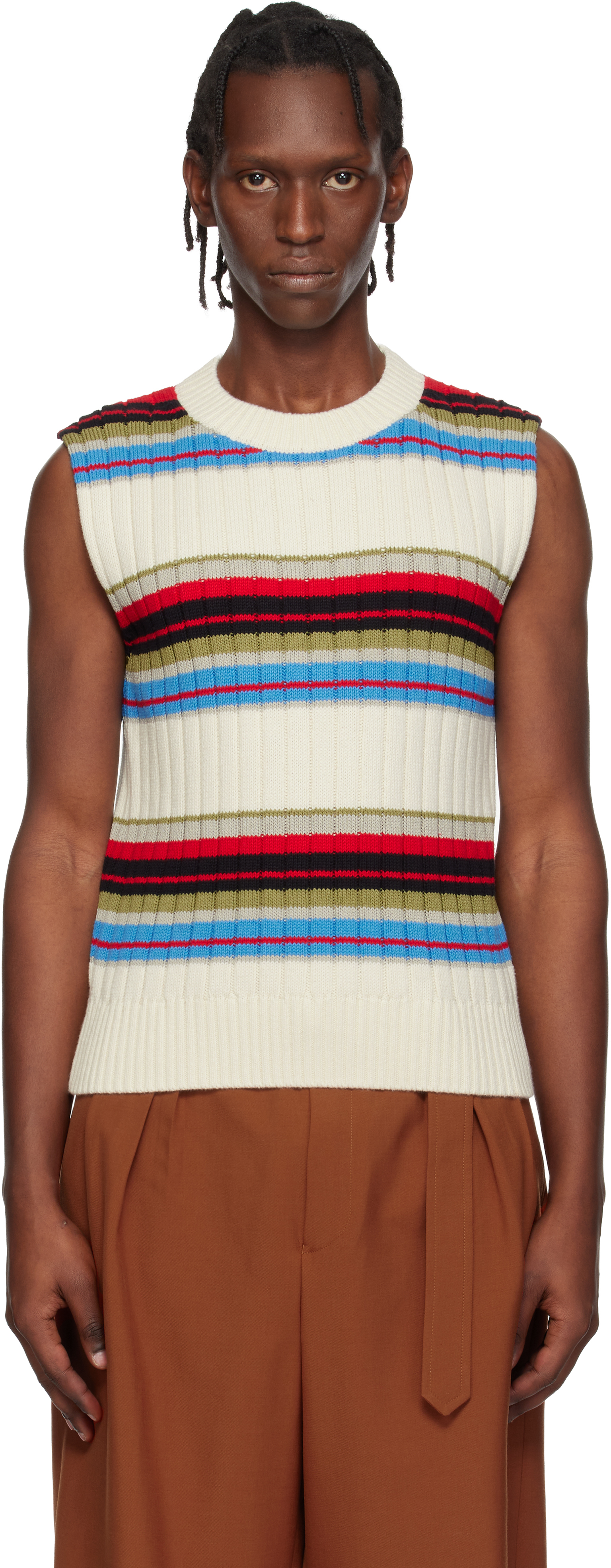 Dries Van Noten Off-White Striped Sleeveless Sweater