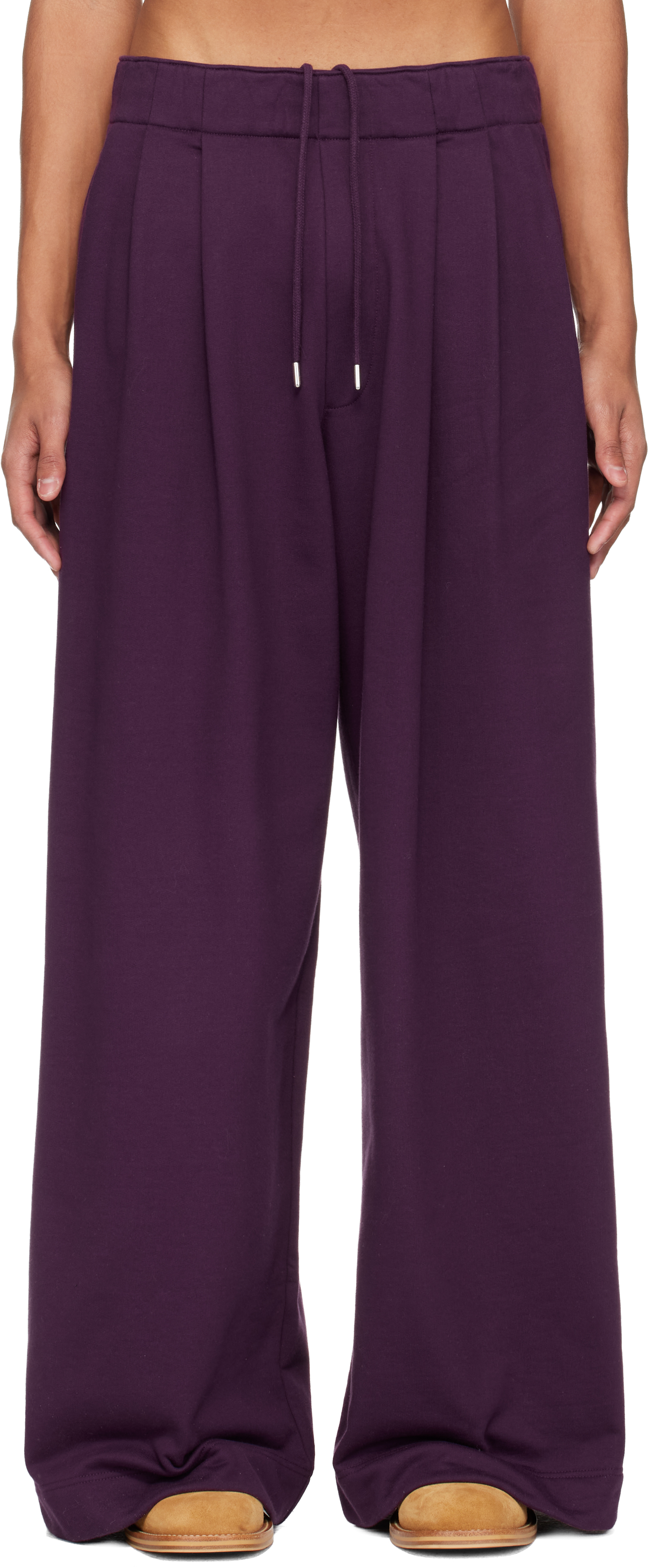 Dries Van Noten: Purple Pleated Sweatpants | SSENSE Canada