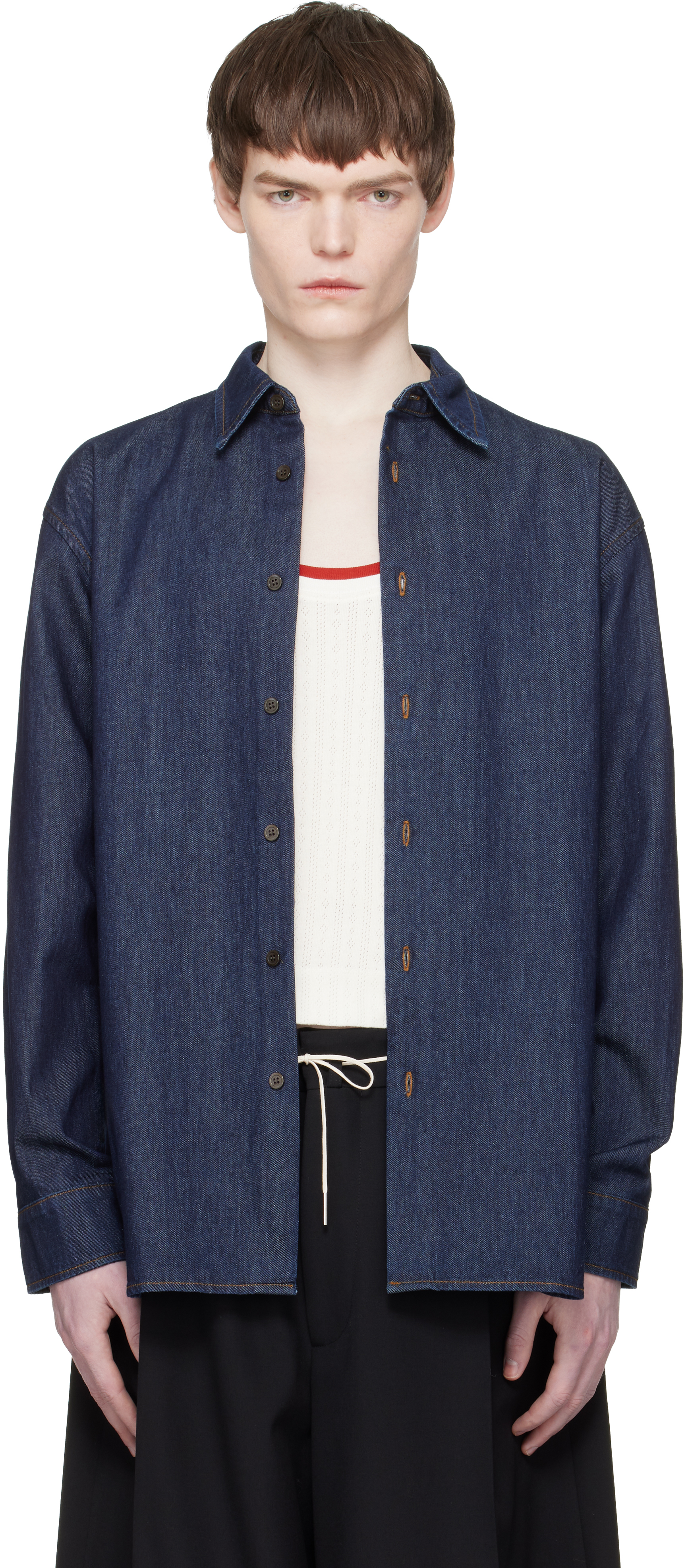 Dries Van Noten: Navy Denim Shirt | SSENSE