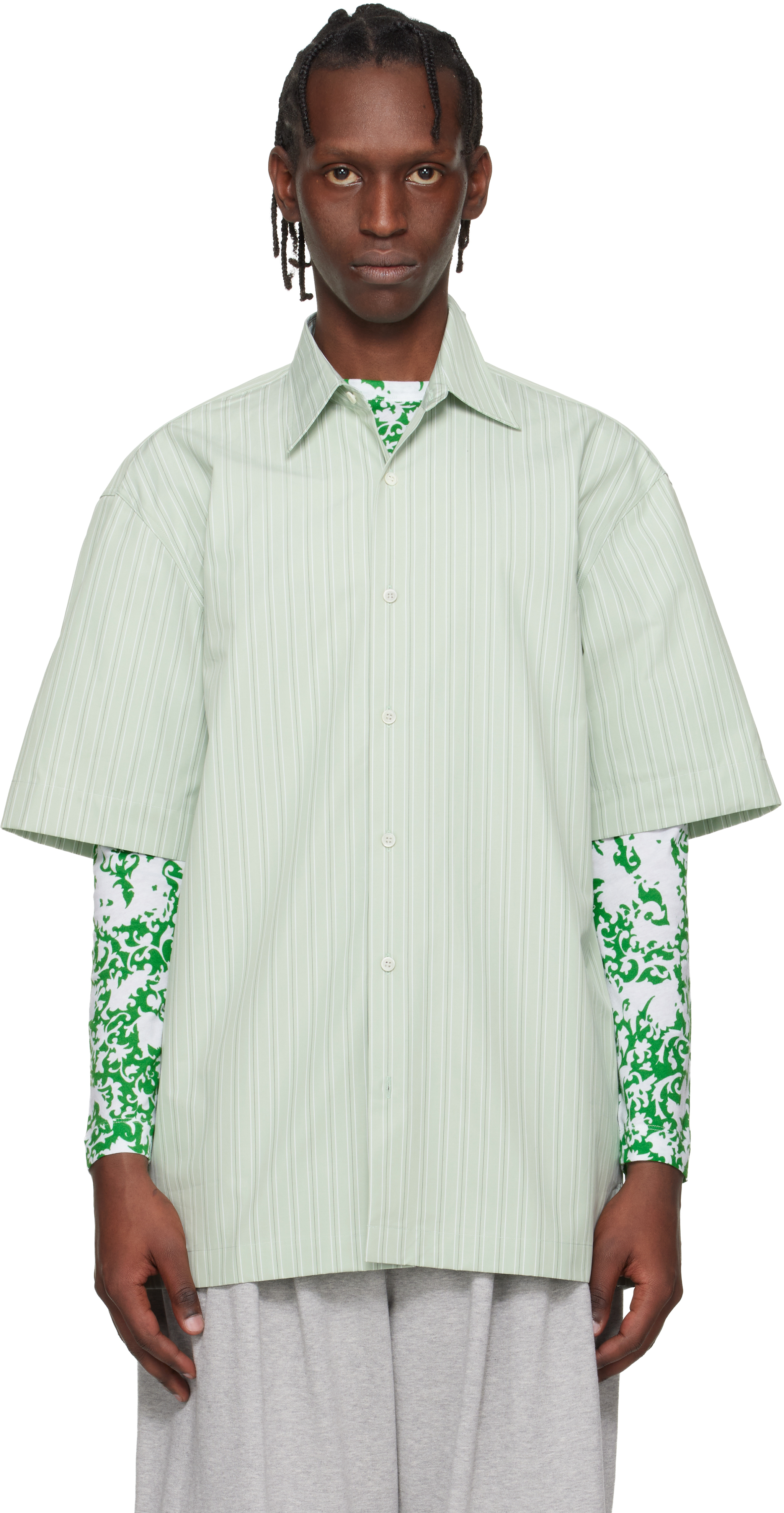 Dries Van Noten: Green Striped Shirt | SSENSE