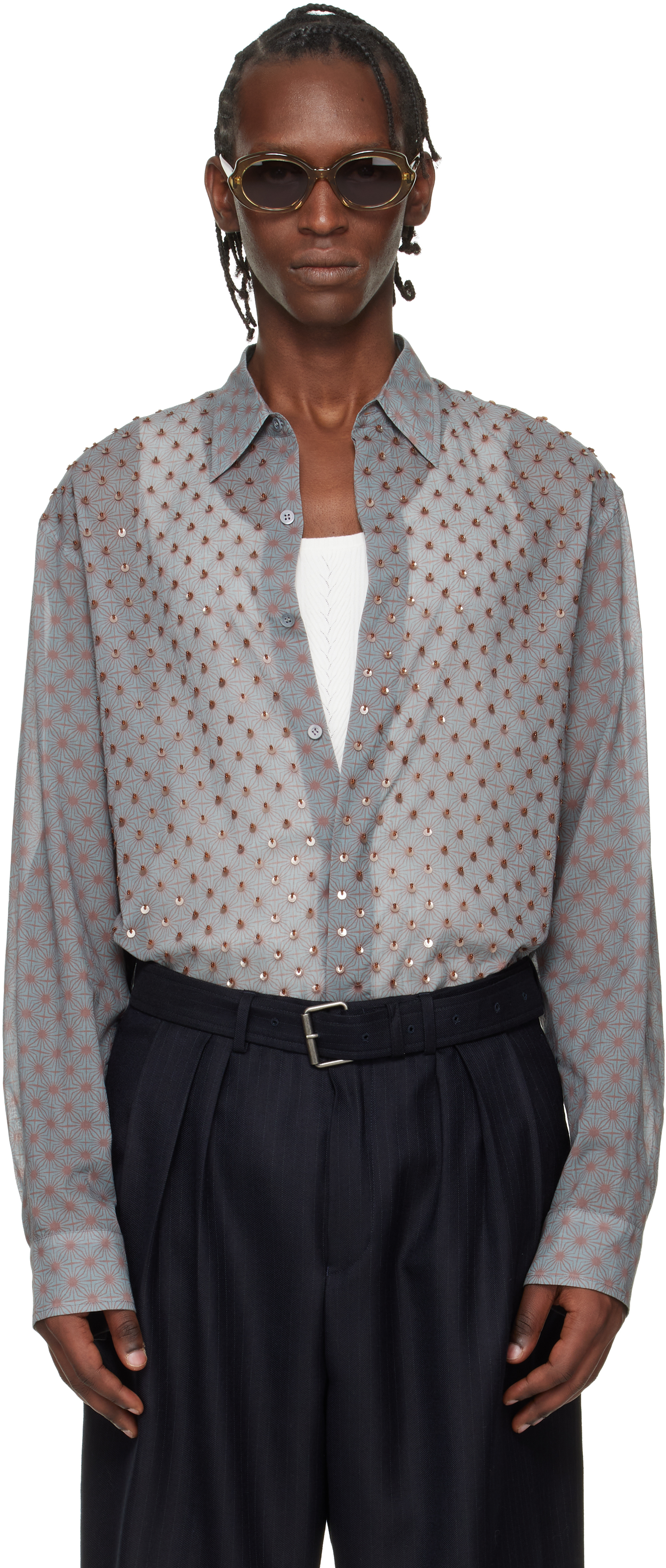 Dries Van Noten: Gray Sequinned Shirt | SSENSE
