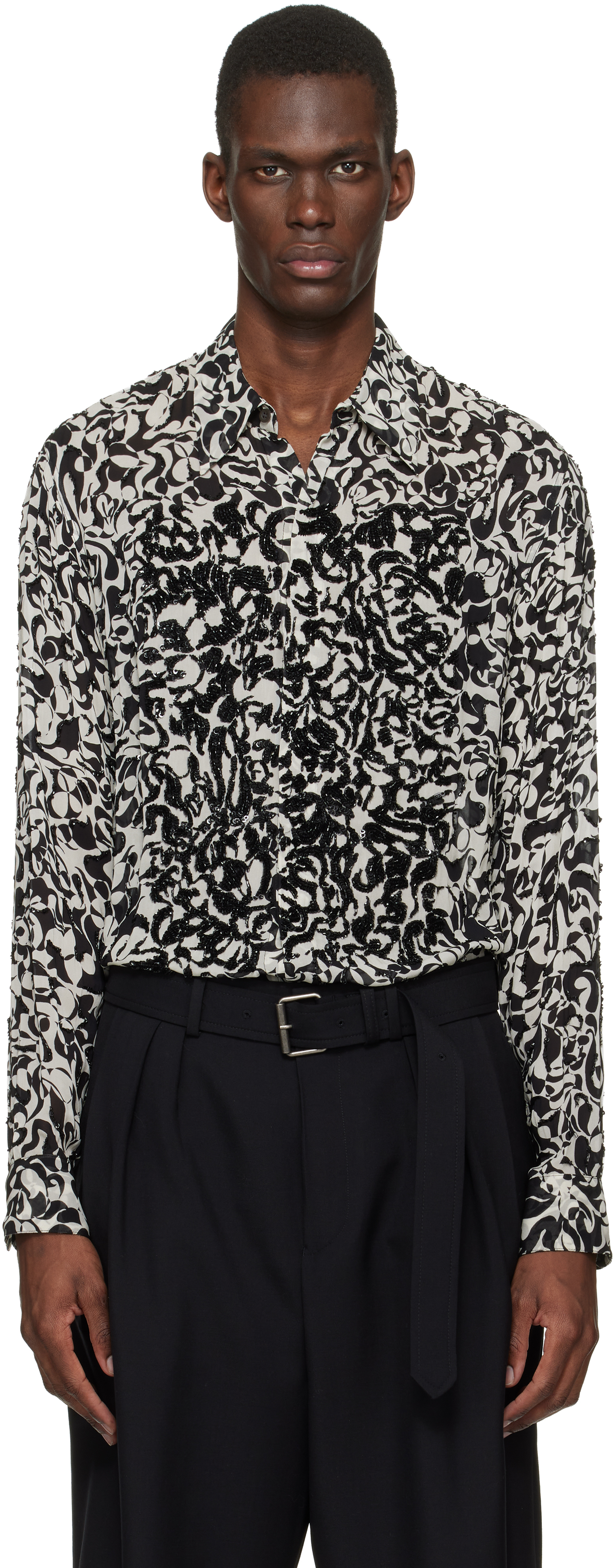 Dries Van Noten Black & Off-White Floral Shirt