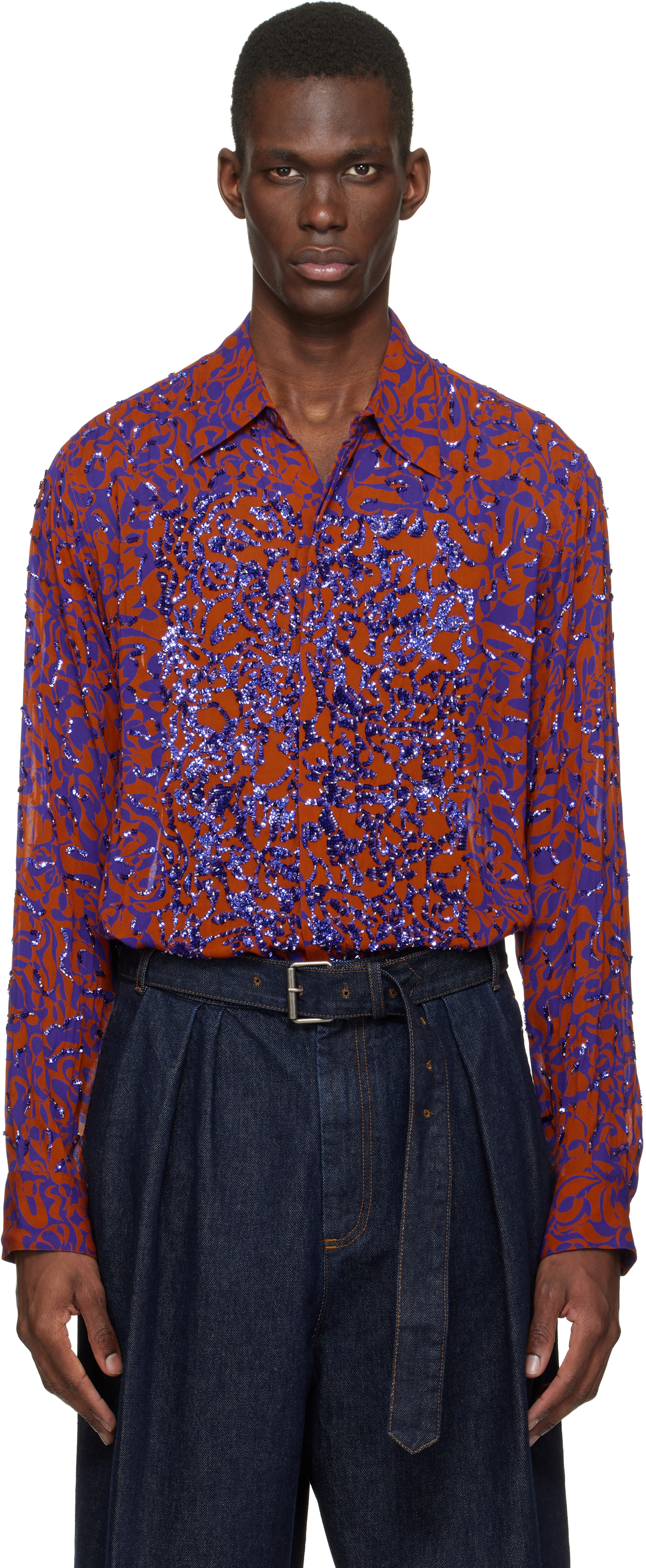 Dries Van Noten Orange & Purple Floral Shirt
