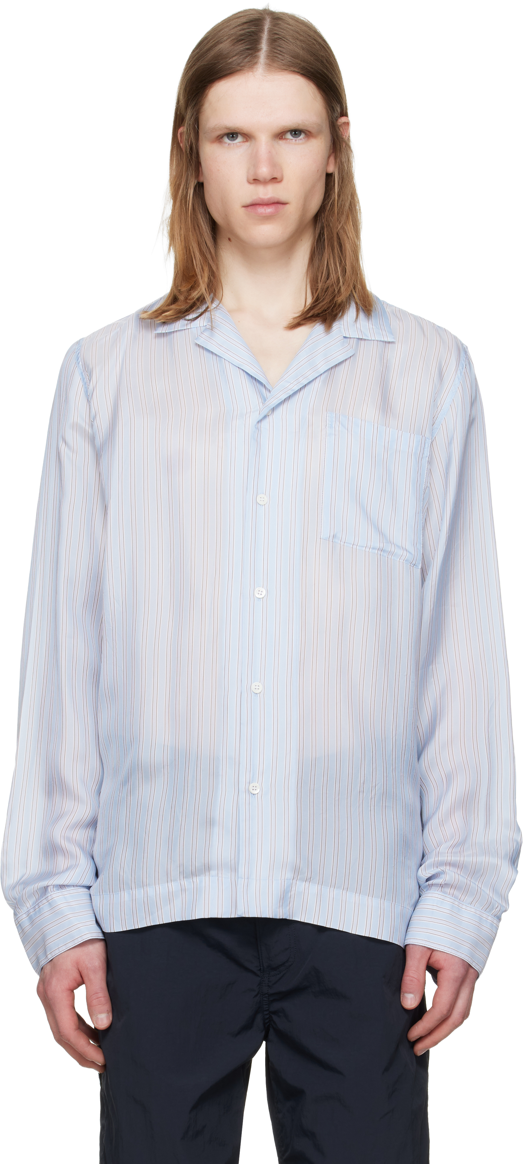 Dries Van Noten: Blue Semi-Sheer Shirt | SSENSE Canada