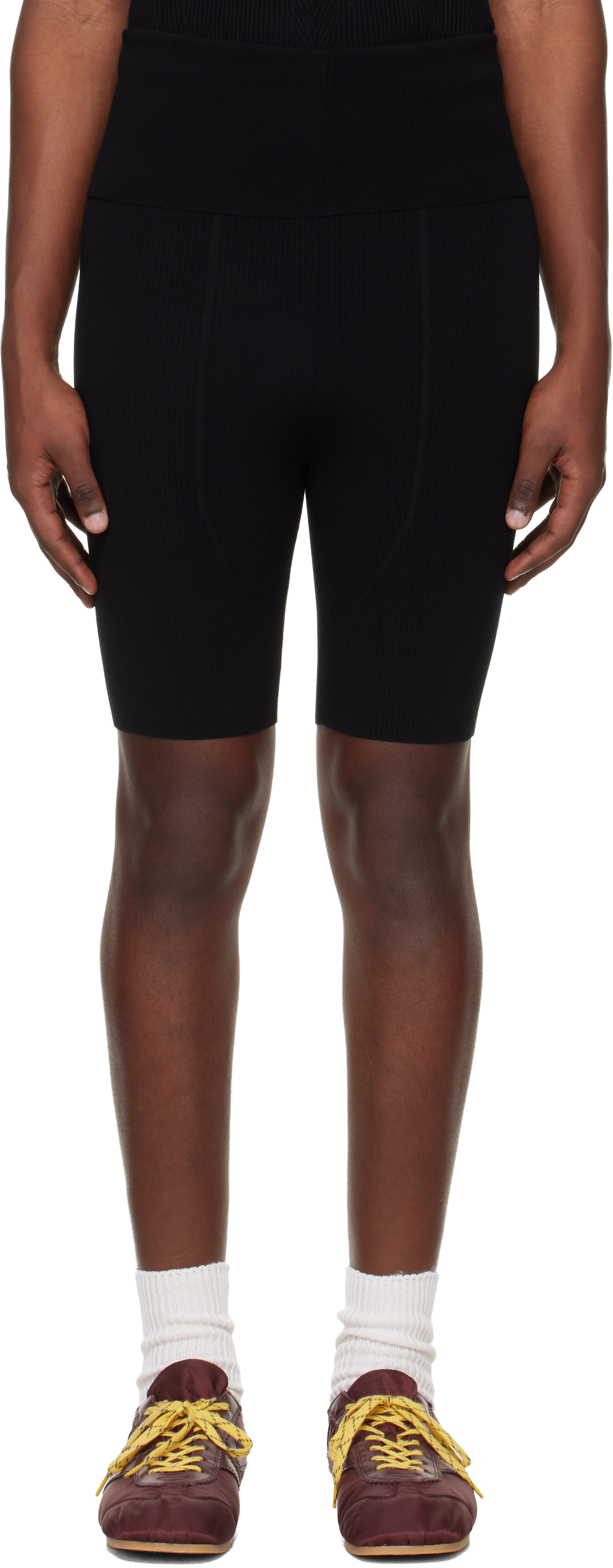Dries Van Noten Black Rib Knit Biker Shorts