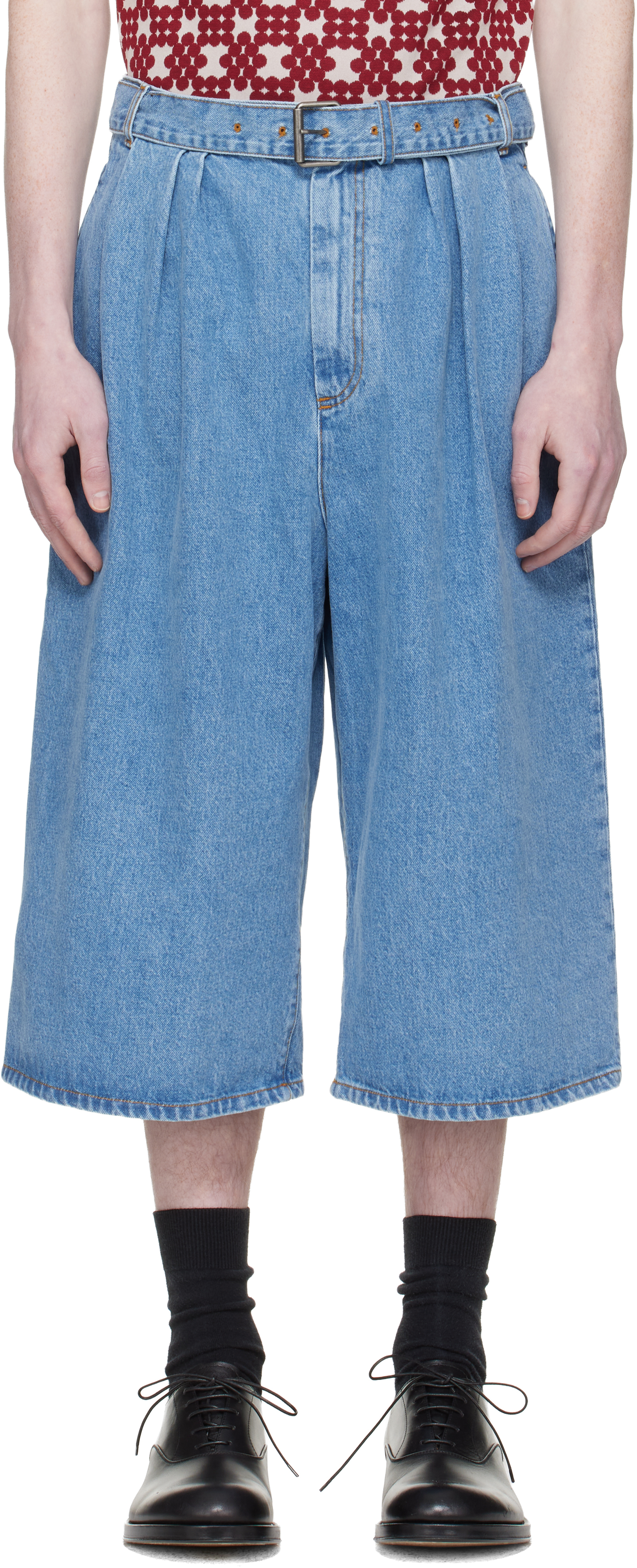 Dries Van Noten ブルータックデニム 33 Dries Van Noten: ブルー タック デニムショートパンツ | SSENSE 日本