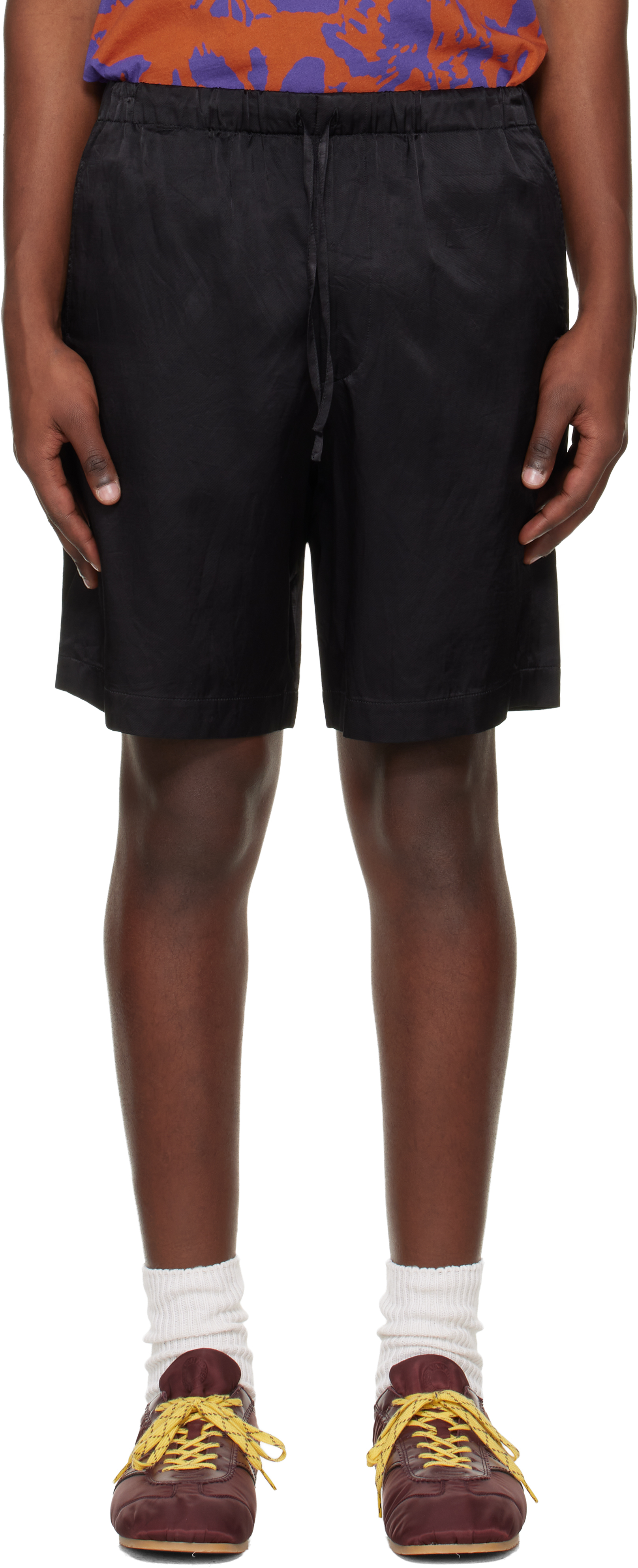 Dries Van Noten: ブラック ビスコース コットン ショートパンツ