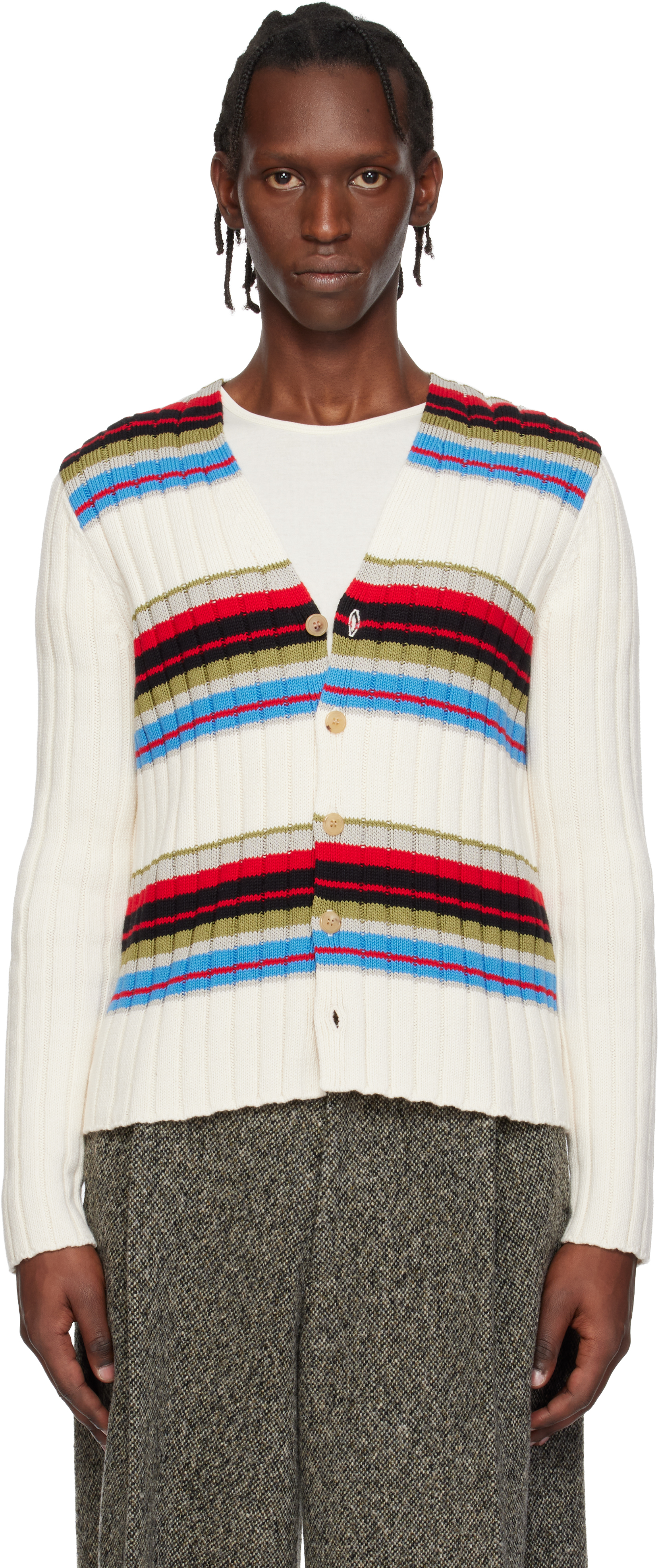Dries Van Noten: Off-White Striped Cardigan | SSENSE