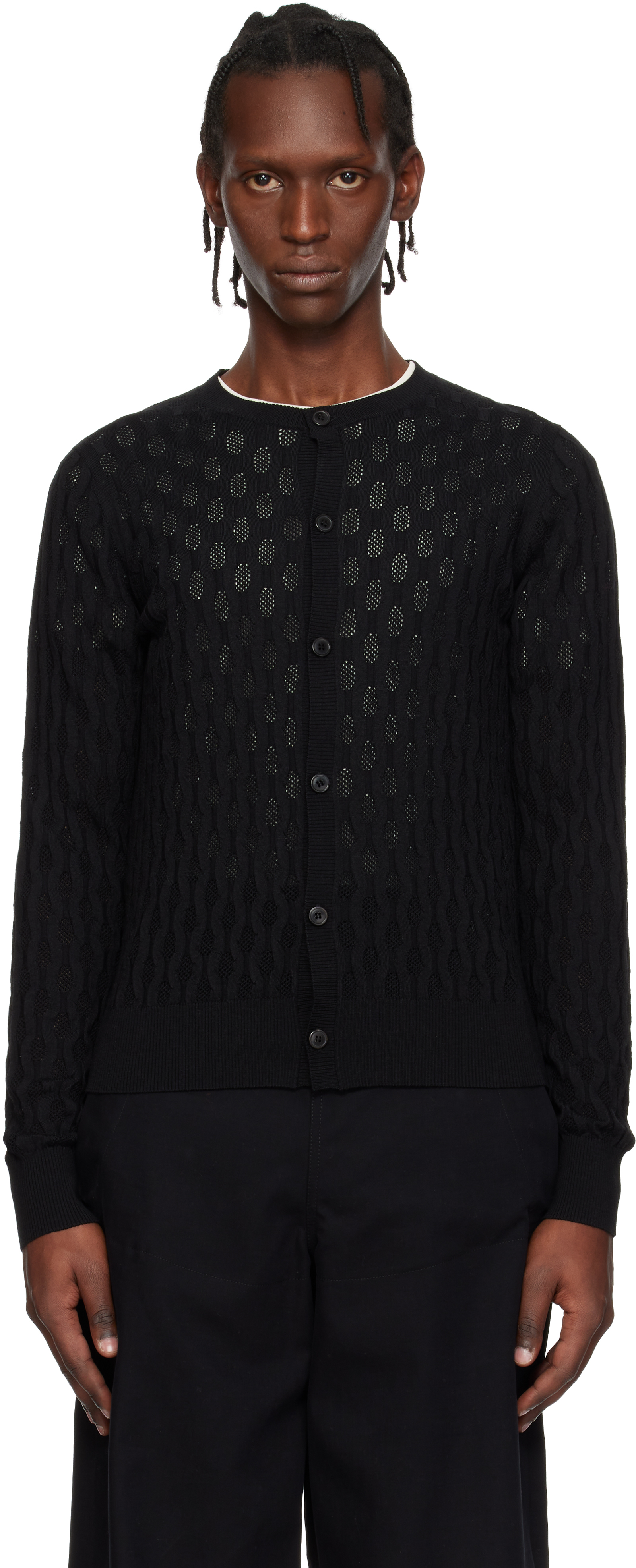 Dries Van Noten: ブラック オープンニット カーディガン | SSENSE 日本