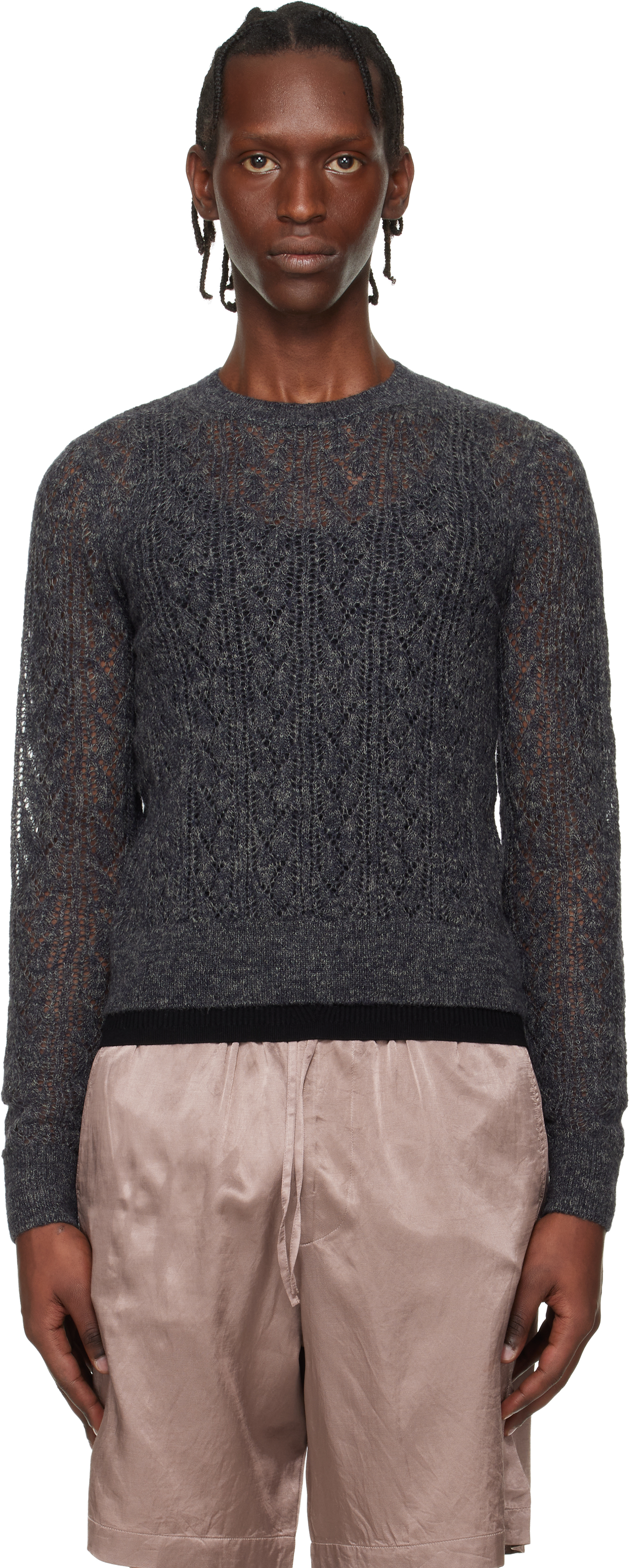 Dries Van Noten Gray Lace Stitch Alpaca Sweater