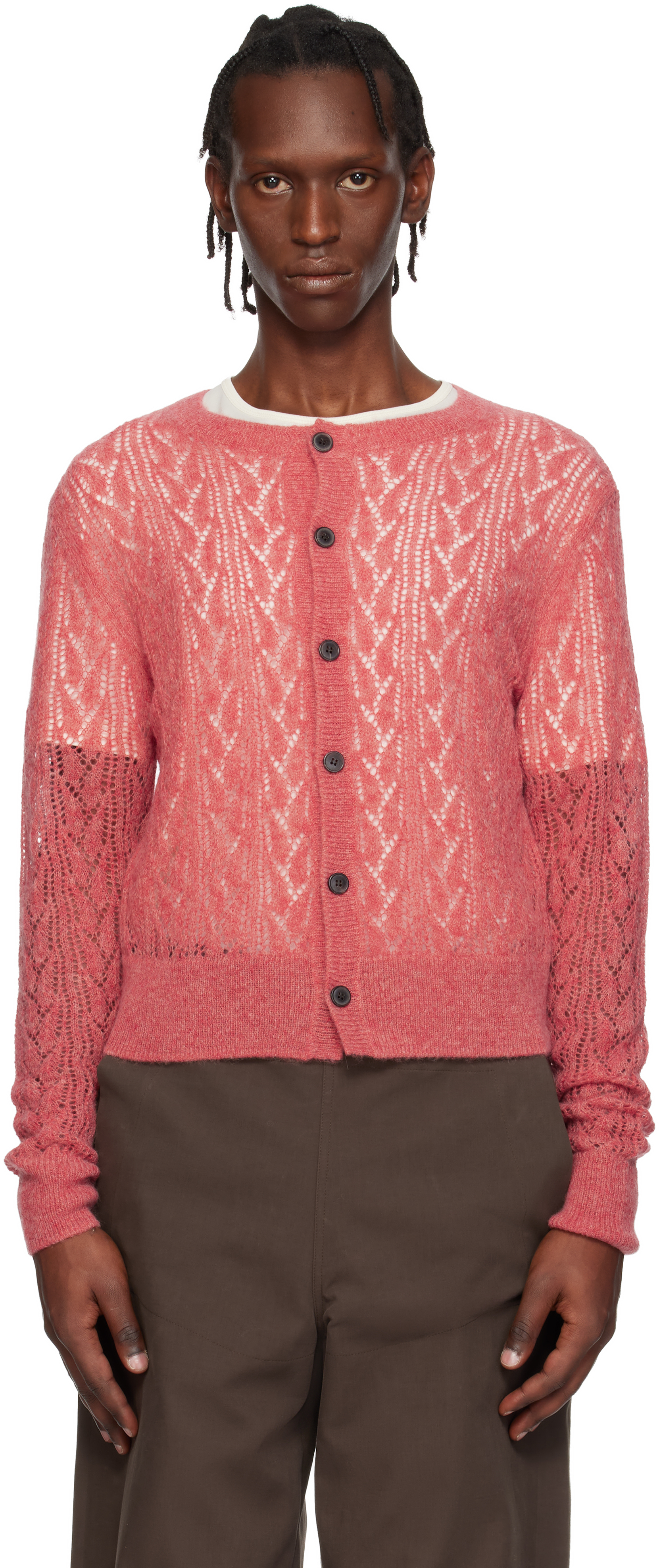 Dries Van Noten Pink Open-Knit Cardigan