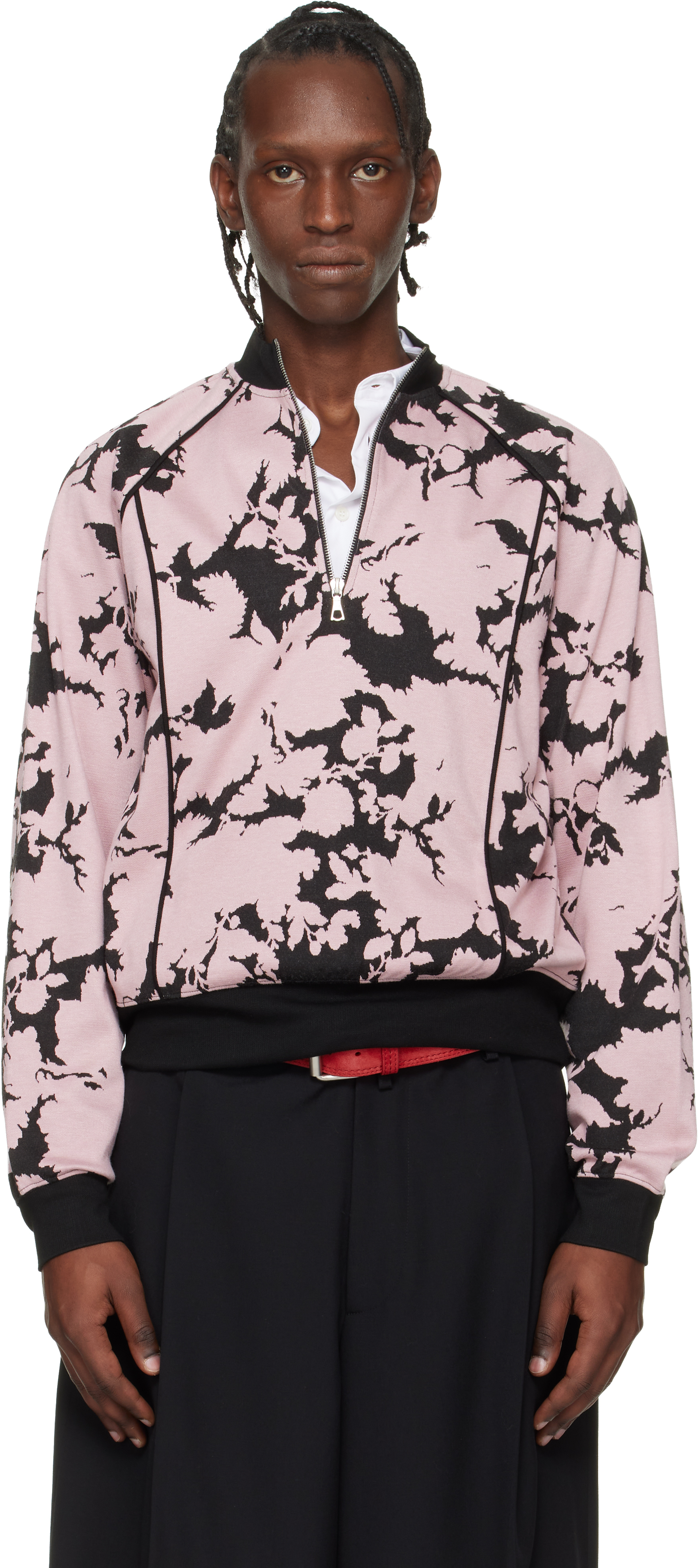 Dries Van Noten: ピンク＆ブラック ジャカード トラックジャケット