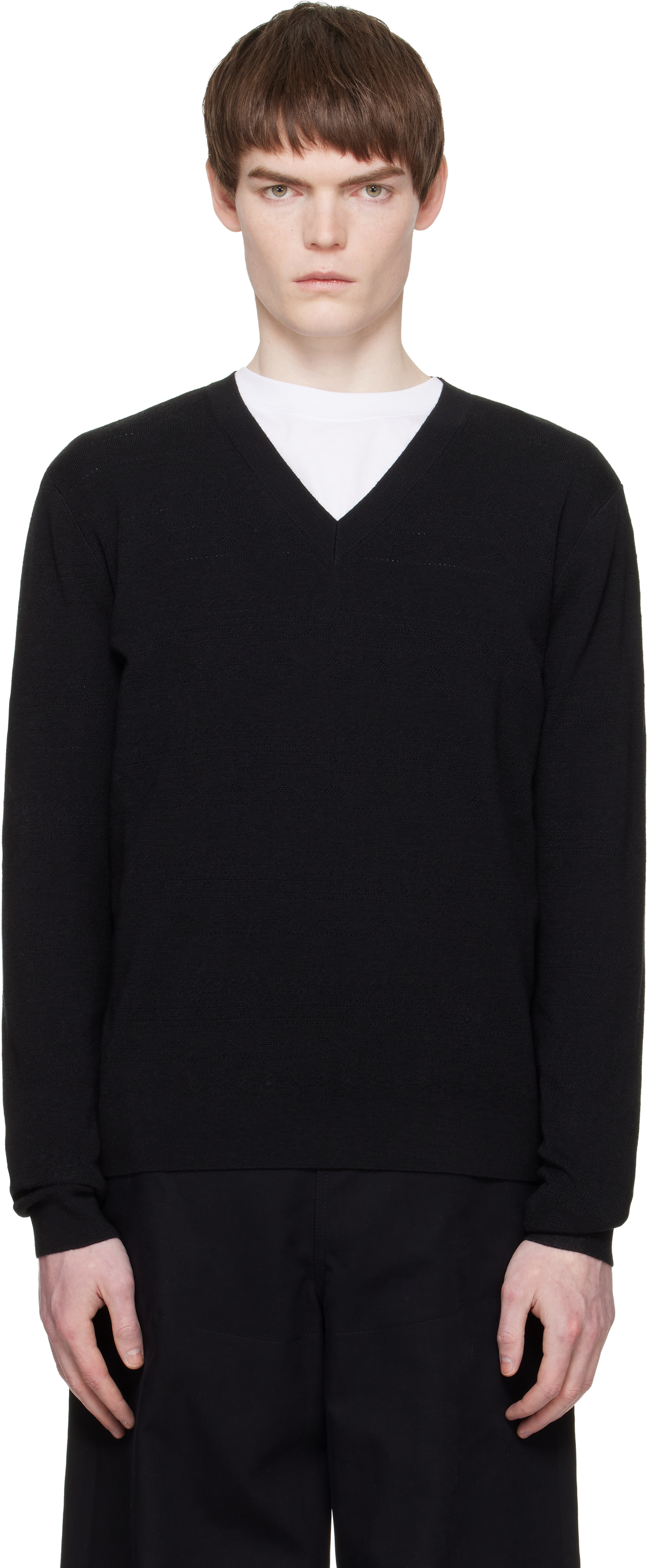 Dries Van Noten: Black Pointelle Sweater | SSENSE