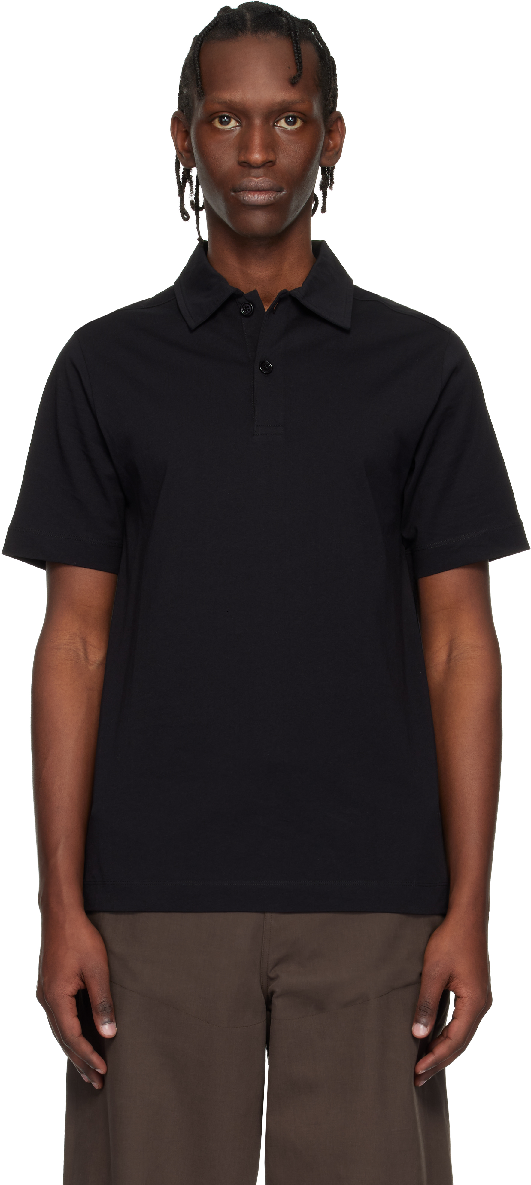 【Dries Van Noten】ポロシャツ Dries Van Noten: Black Cotton Jersey Polo | SSENSE