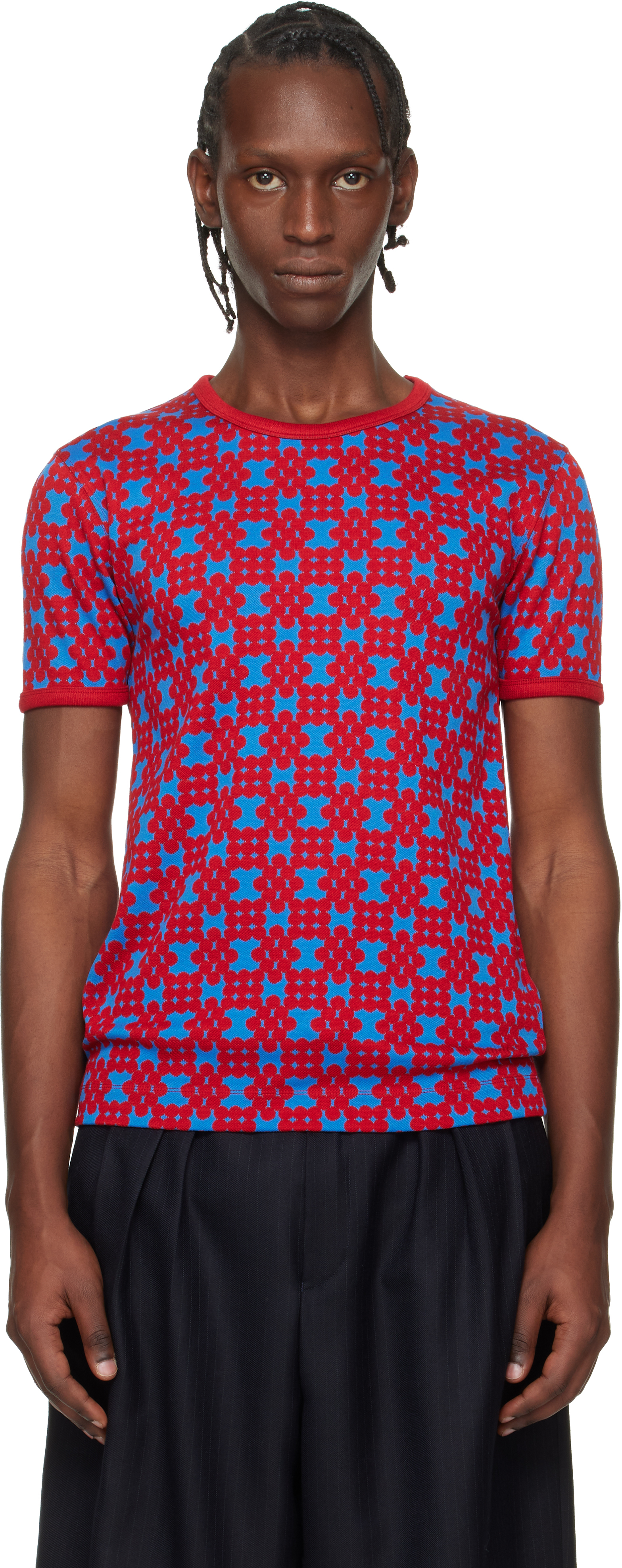 Dries Van Noten: Red & Blue Jacquard T-shirt | SSENSE