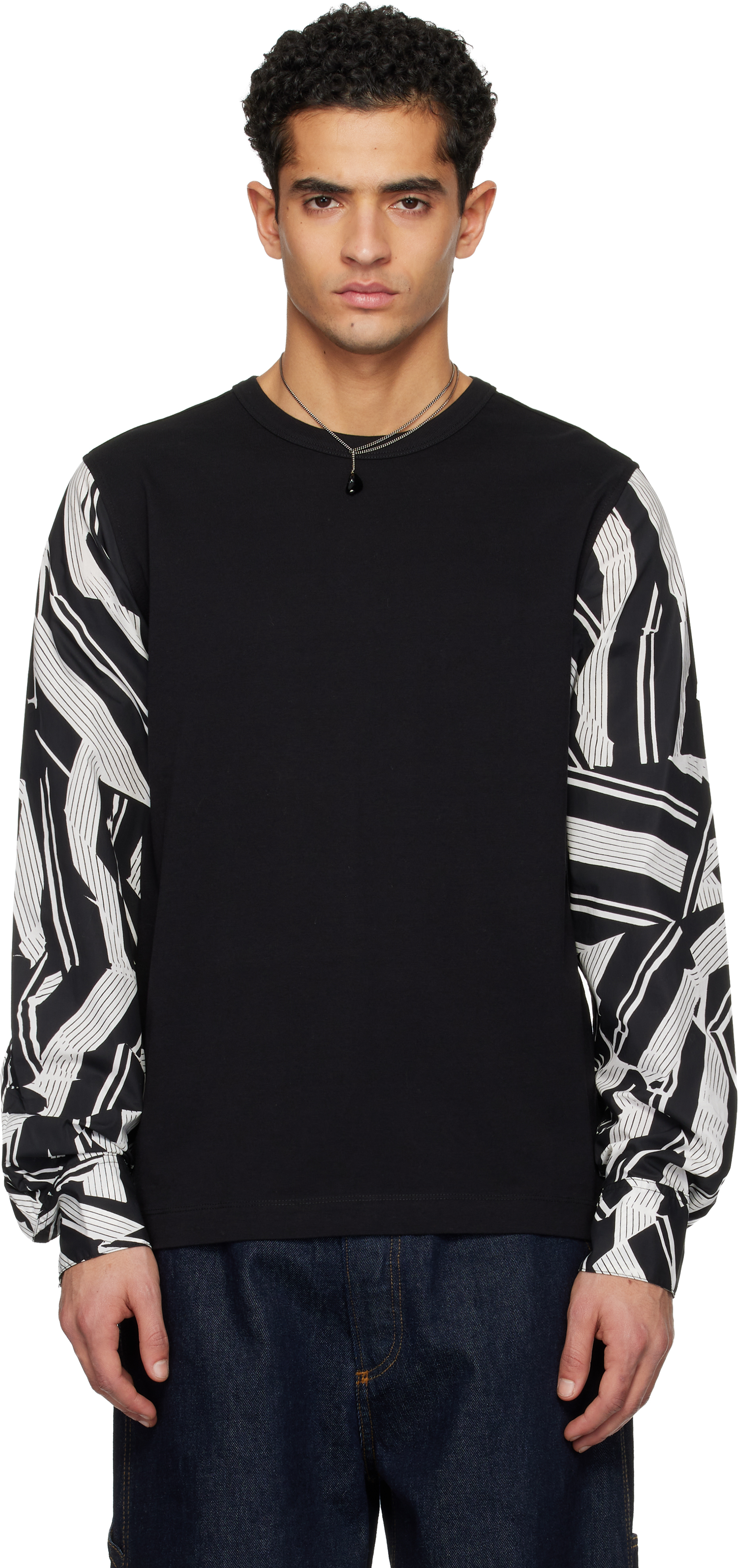 Dries Van Noten: ブラック ポプリン スリーブ Tシャツ | SSENSE 日本