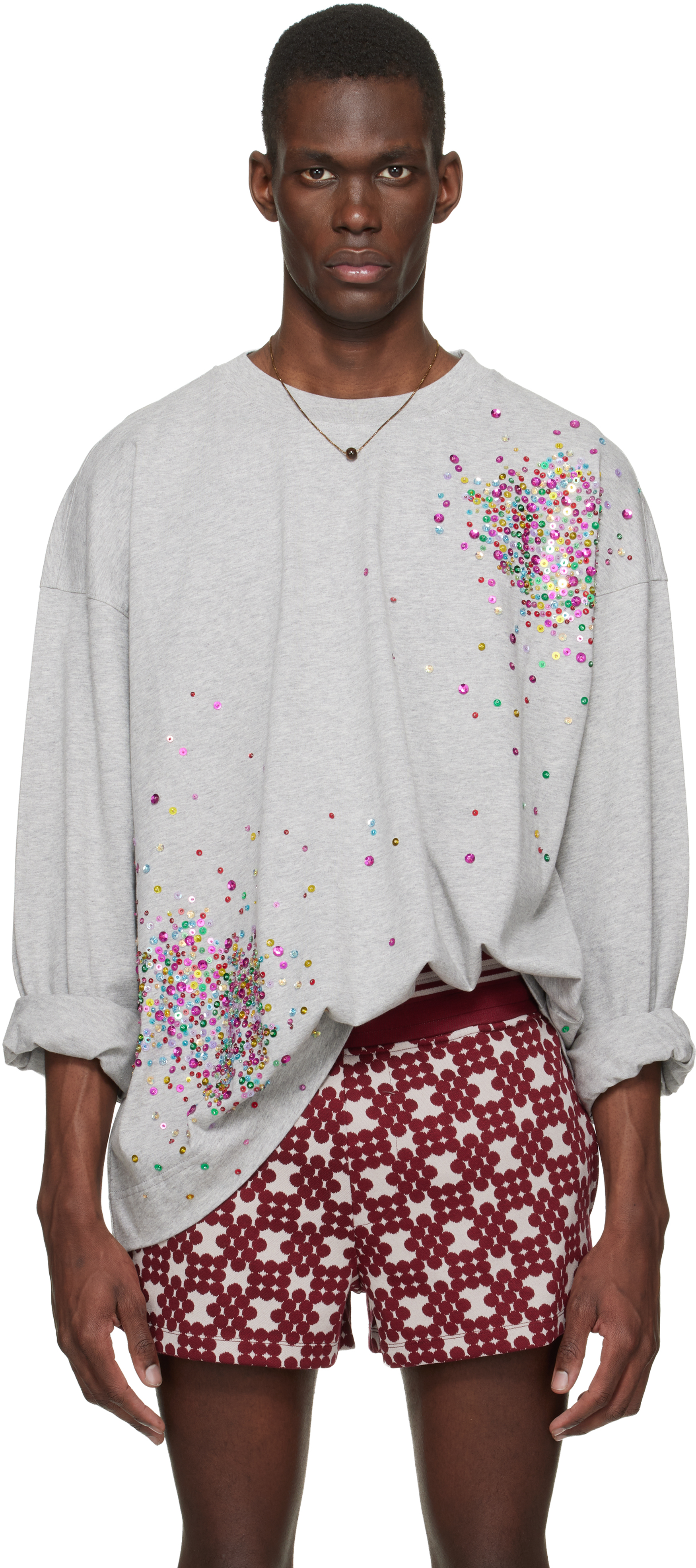 Dries Van Noten: Gray Embellished Long Sleeve T-shirt | SSENSE