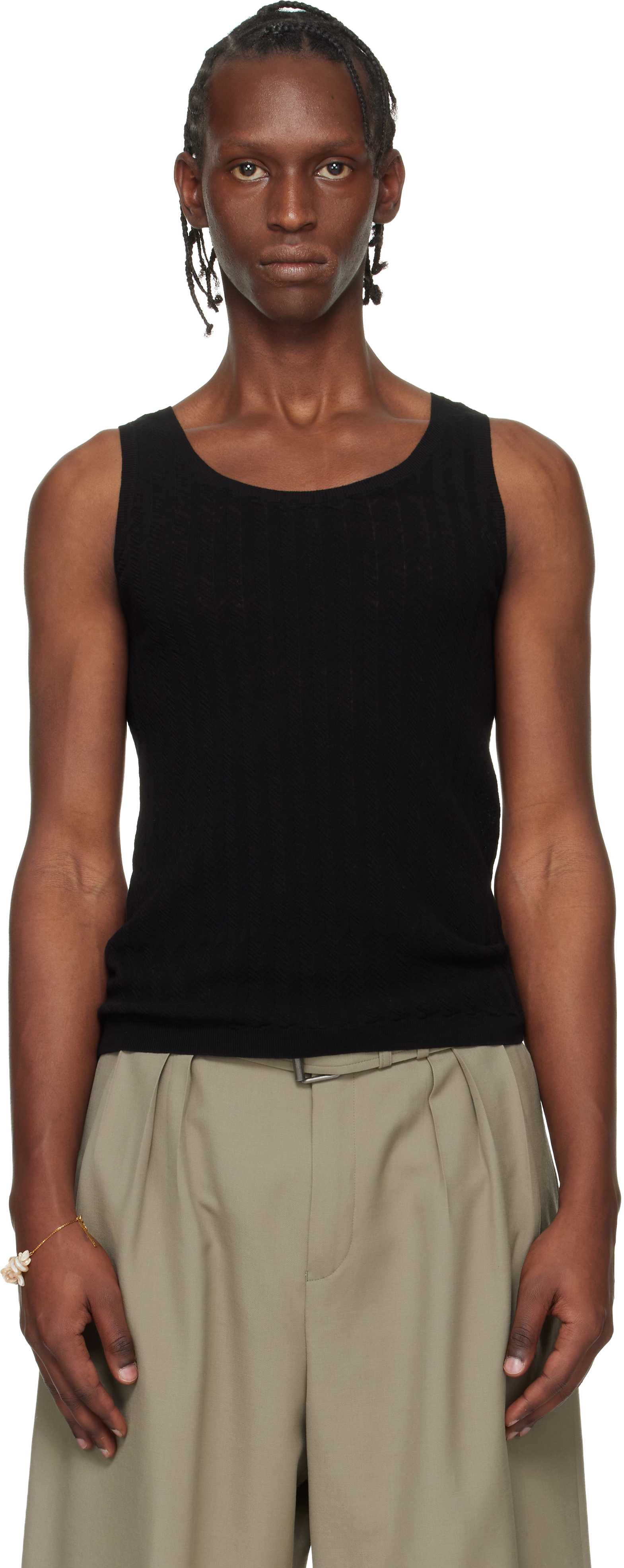 Dries Van Noten: Black Rib-Knit Tank Top | SSENSE