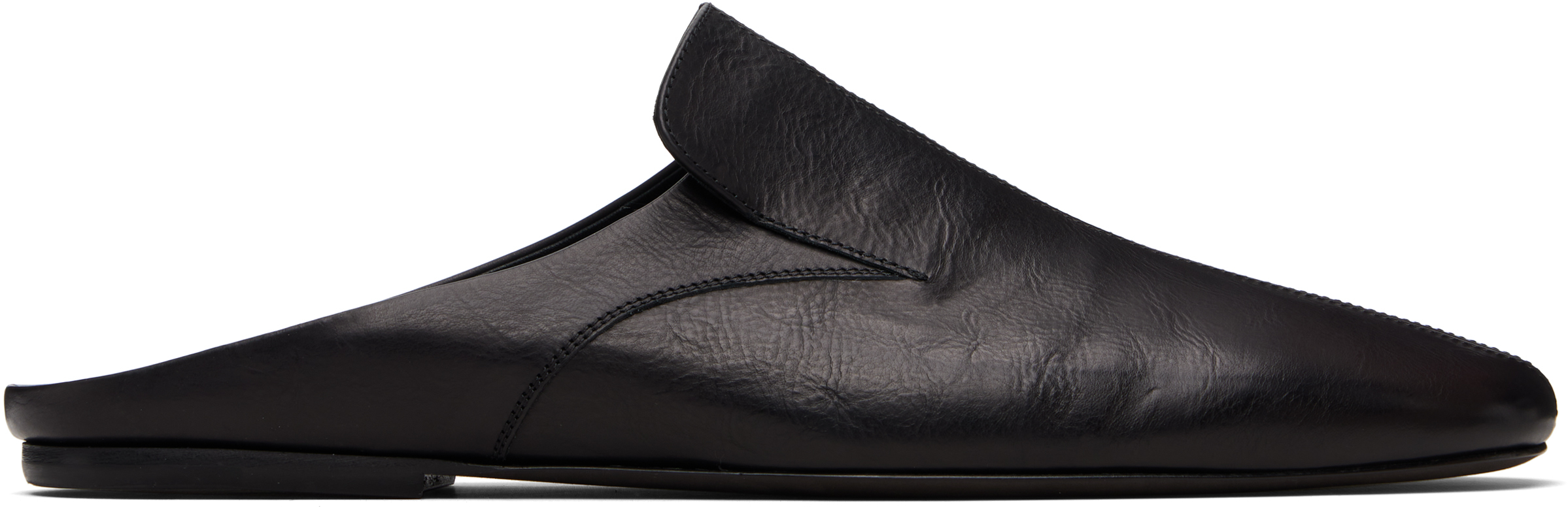 Dries Van Noten: Black Leather Mule Slip-on Loafers | SSENSE UK