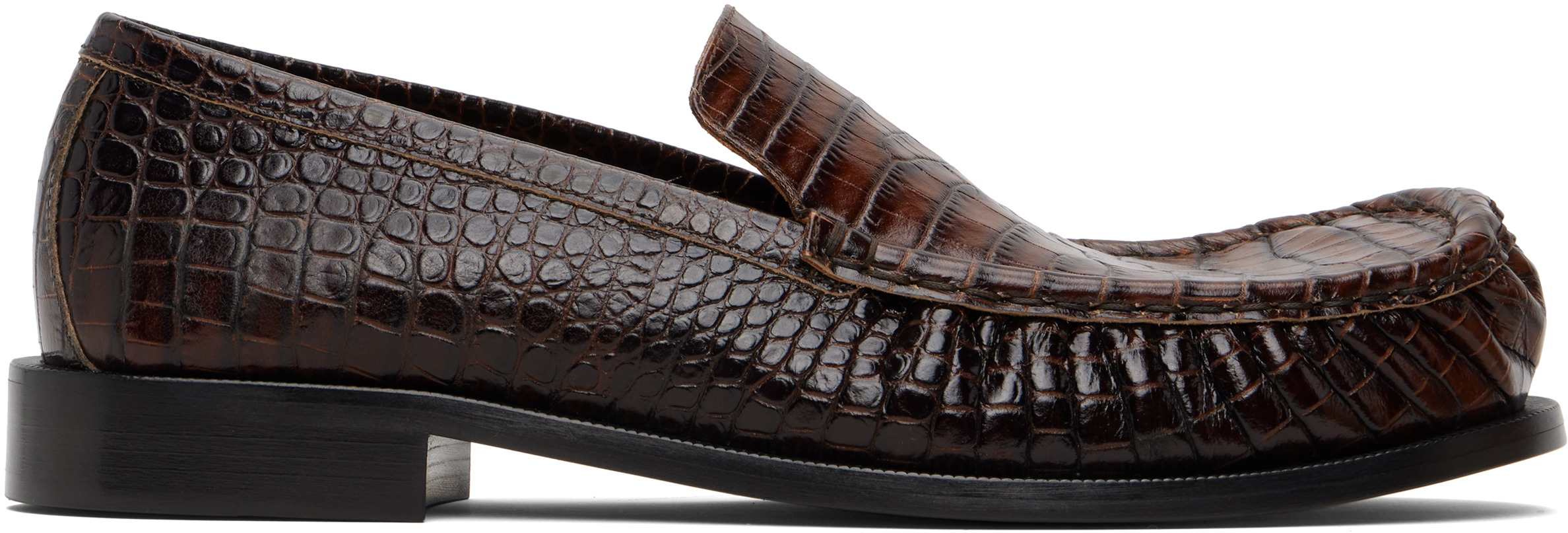 DRIES VAN NOTEN クロコダイル風ローファー Dries Van Noten: Brown Embossed Leather Loafers | SSENSE