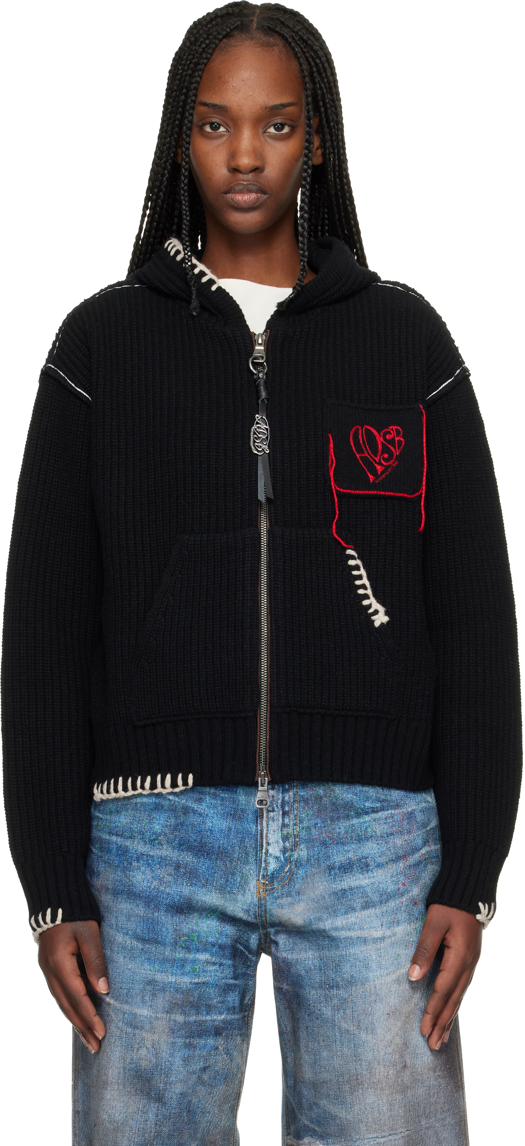 Andersson Bell Black Heart Logo Zip-Up Hoodie