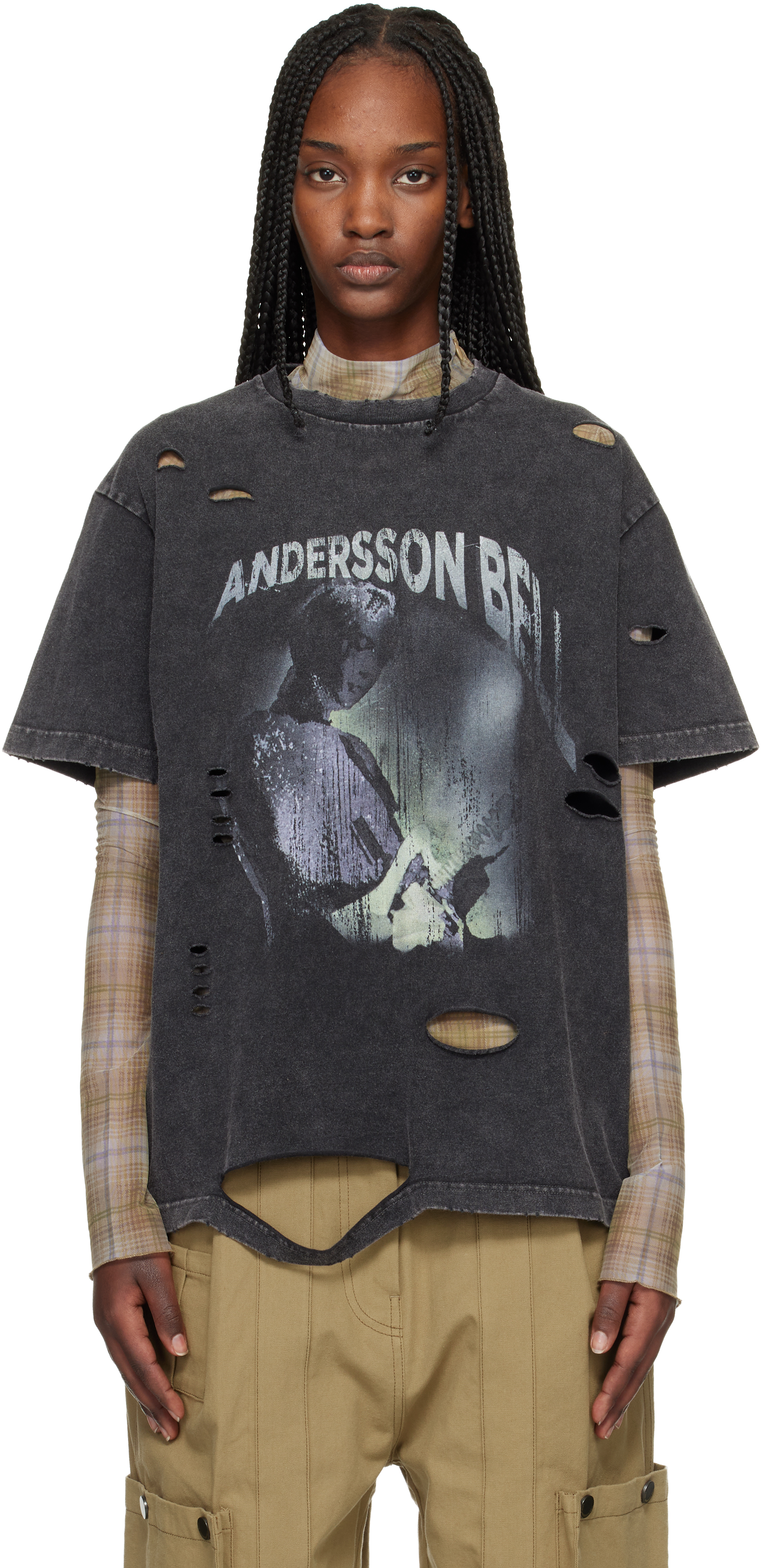 Andersson Bellのブラック＆ベージュ Live Printed レイヤード Tシャツ