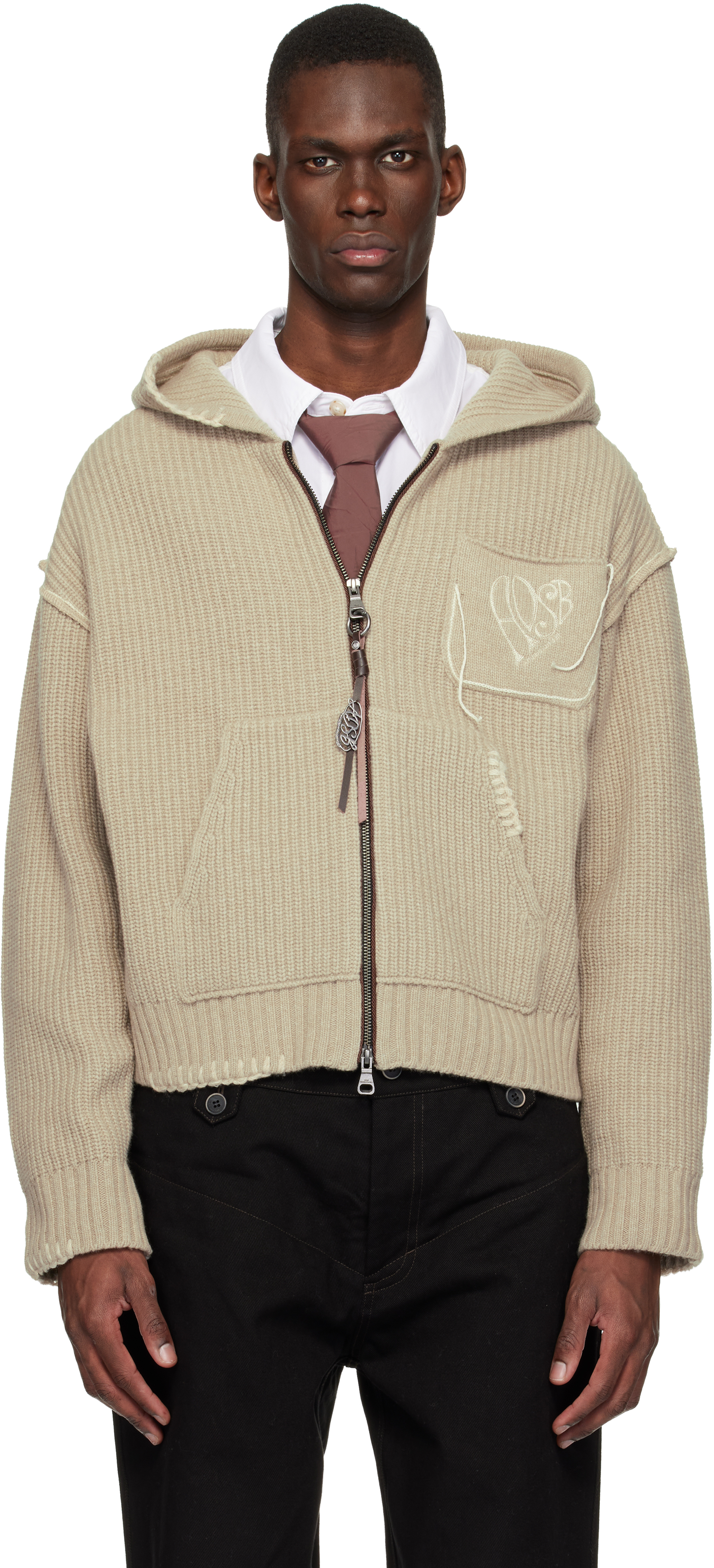 ANDERSSON BELLアンダースンベル ロゴ刺繍ヘビースウェットパーカー【S】【LTSA71247】 Andersson Bell: Beige Heart Logo Zip-Up Hoodie | SSENSE